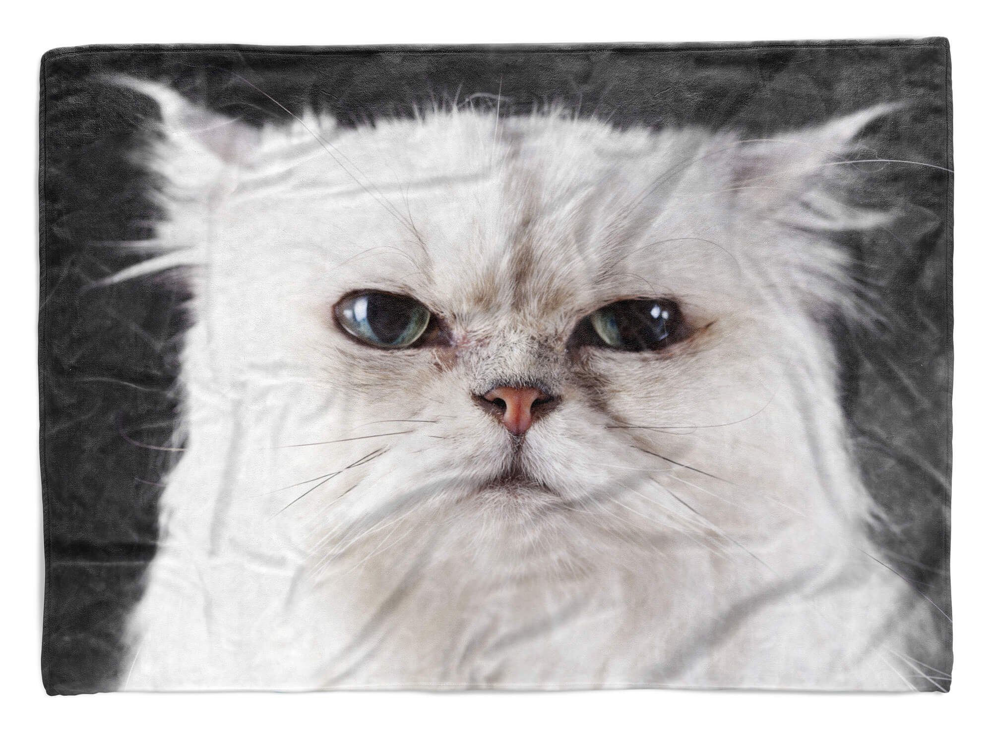 Sinus Art Handtücher Handtuch Strandhandtuch Saunatuch Kuscheldecke mit Tiermotiv missgelaunte Katze, Baumwolle-Polyester-Mix (1-St), Handtuch