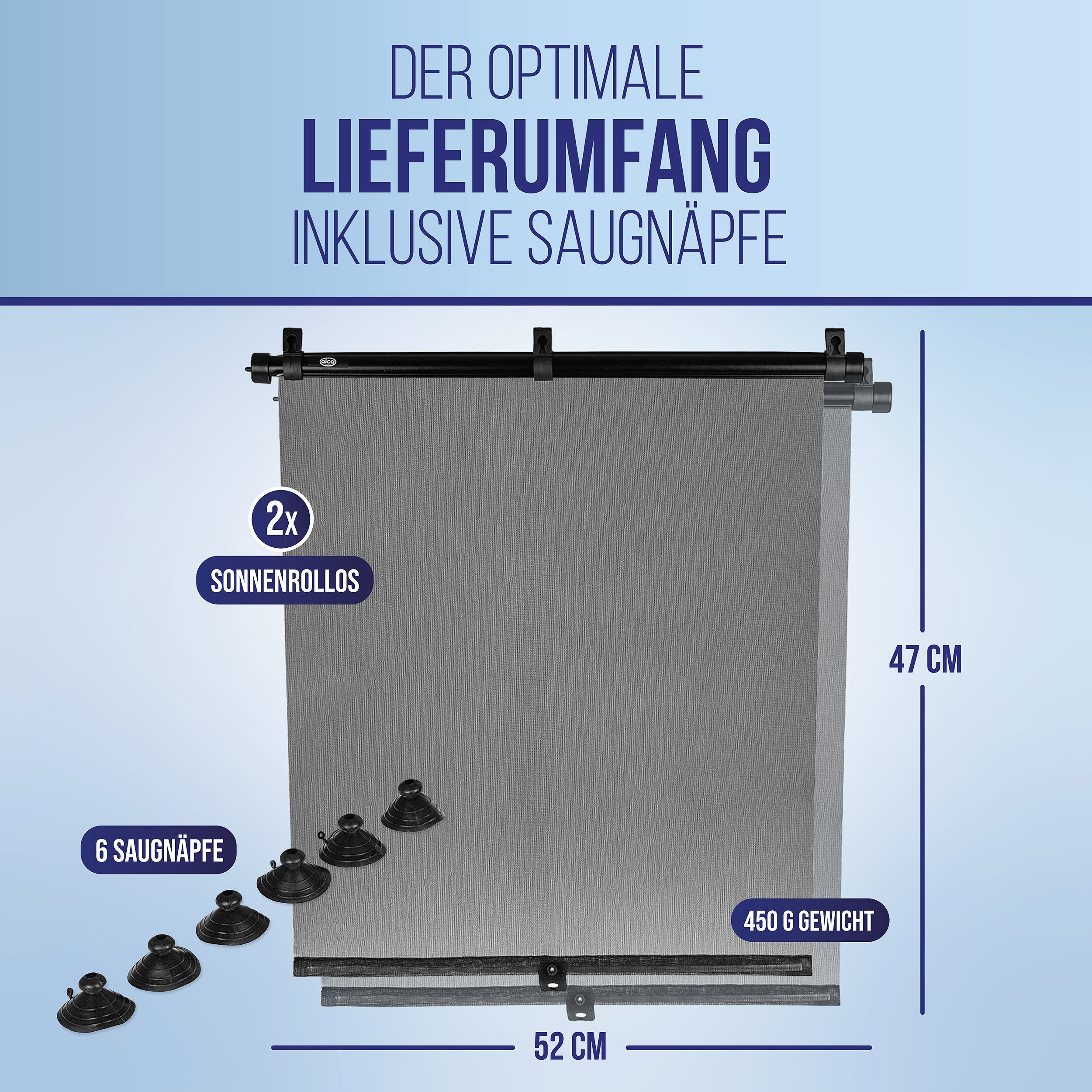 alca Autosonnenschutz Auto-Sonnenrollo 2x47x52 cm Autofenster 2er-Set UV Schutz Saugnäpfe, 52 x 2.5 cm, (2-St) – Bild 3 von 5