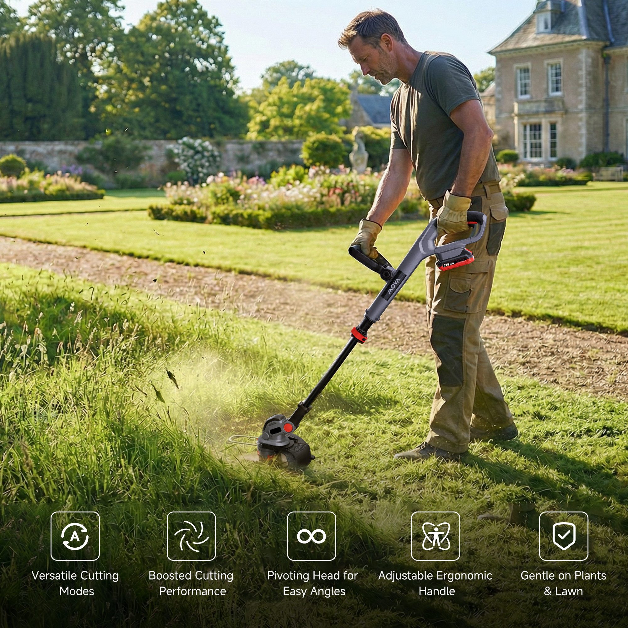 Mova Akku-Rasentrimmer Grass Trimmer GT212, 25,5 cm Arbeitsbreite Messer, 30 cm Arbeitsbreite Faden