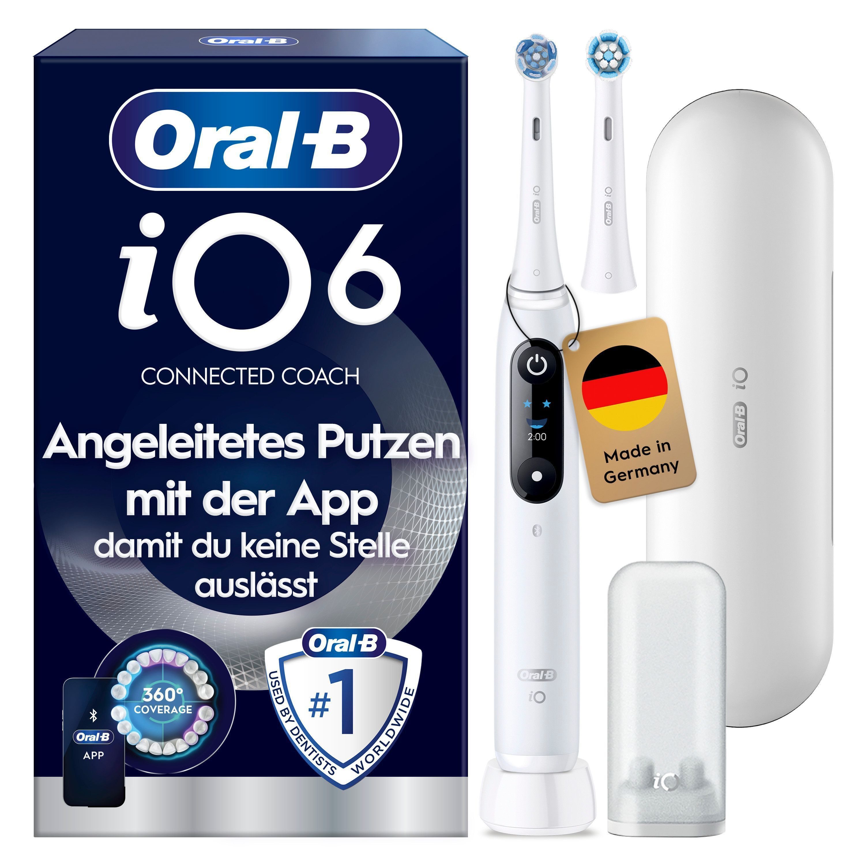 Oral-B Elektrische Zahnbürste iO 6, Aufsteckbürsten: 2 St., mit Magnet-Technologie, Display, 5 Putzmodi, Reiseetui