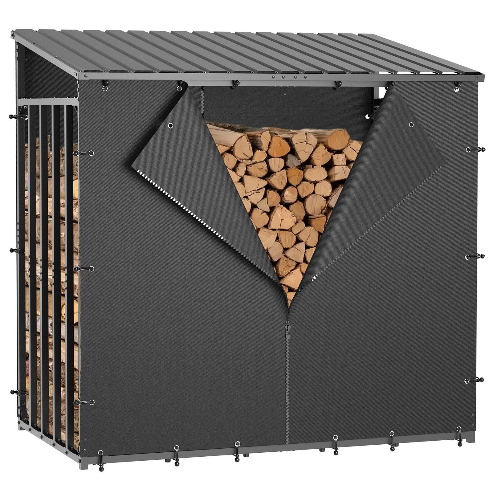 RAMROXX Kaminholzregal Außen XXXL 186x105x185cm – 3,45m³ mit Dach + Wetterschutzplane