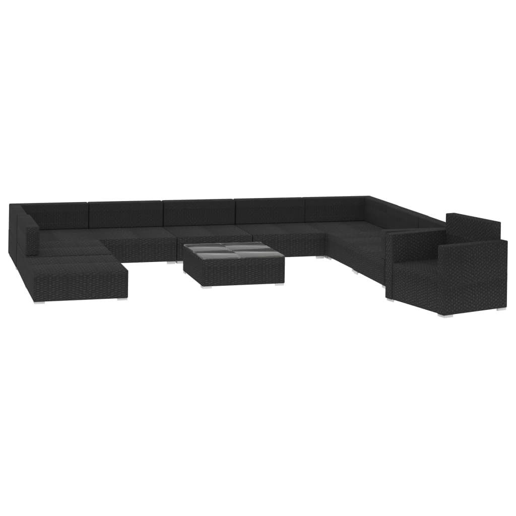 vidaXL Gartenlounge-Set, 11-tlg. Garten-Lounge-Set mit Auflagen Poly Rattan Schwarz