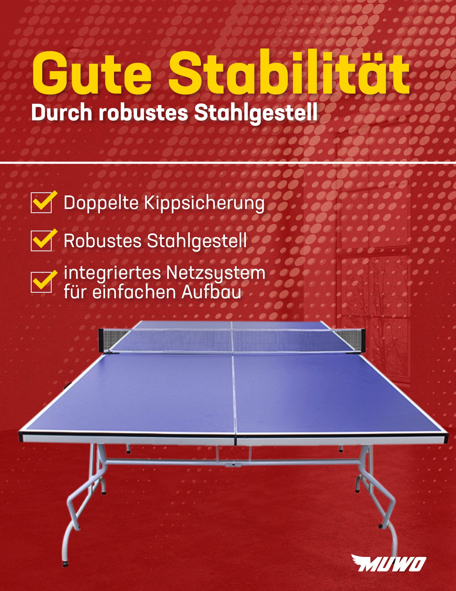 MUWO Tischtennisplatte "Spin", inkl. Netz, ideal für anspruchsvolle Freizeitspieler