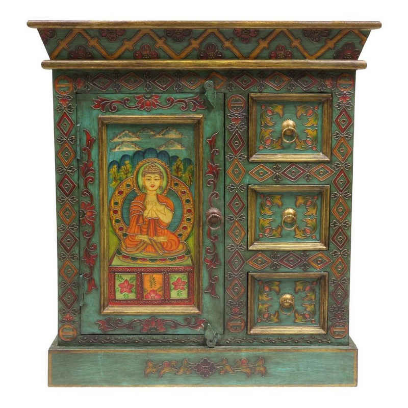 Oriental Galerie Mehrzweckschrank »Tibet Wandschrank Sherab Grün 69 cm« Handarbeit