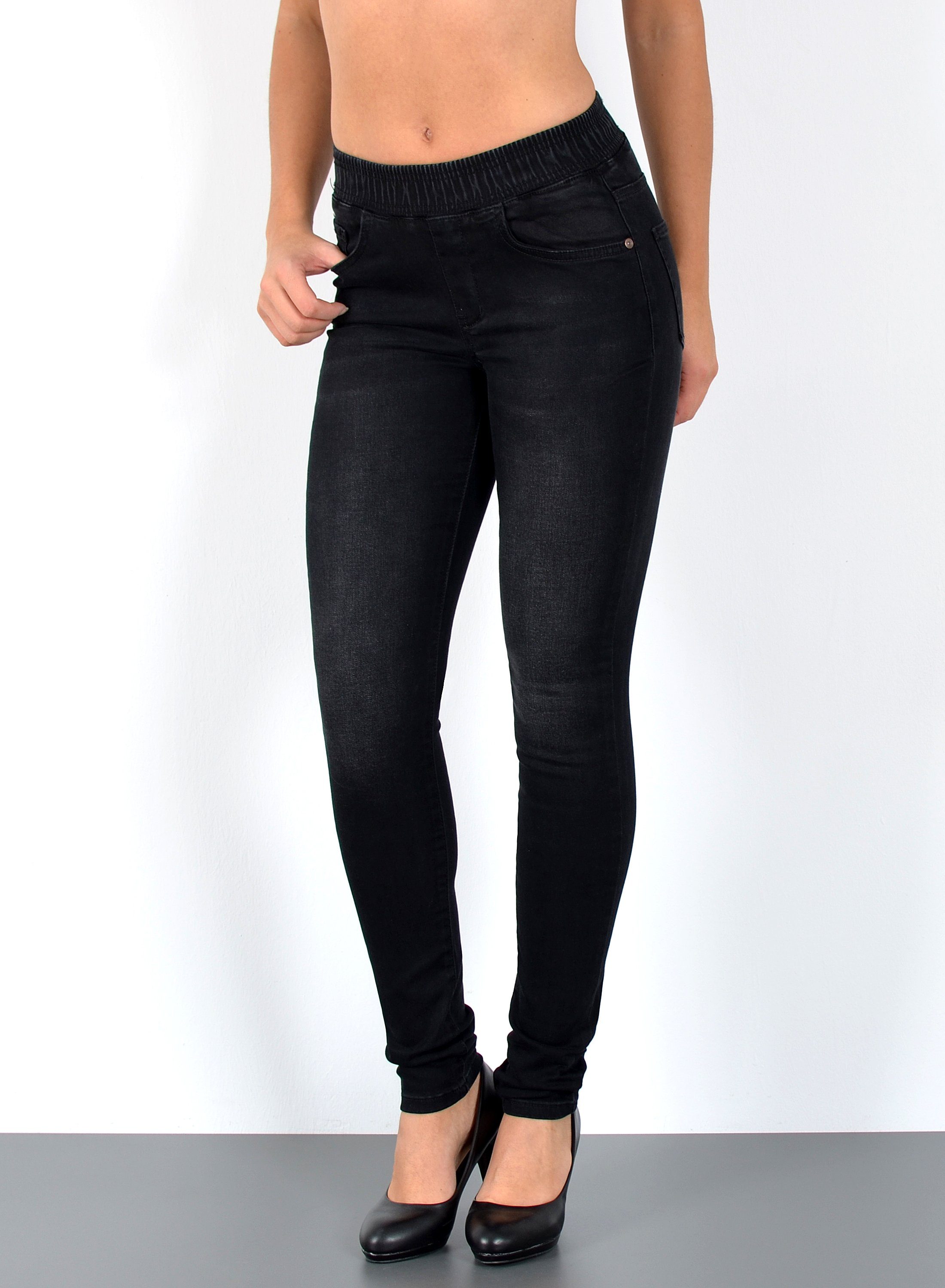 ESRA Stretch-Jeans J440 Damen High Waist Skinny Jeans, elastischer Gummibund, elastischer Gummizug, Enge Röhrenjeans Hoch Bund mit Stretch-Anteil, bis Übergröße / Plussize Größe