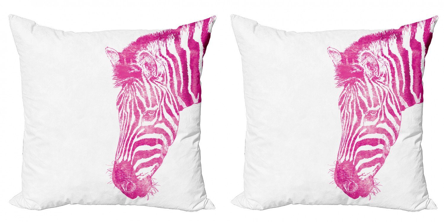 (2 Abakuhaus Doppelseitiger Digitaldruck, Zebra Kissenbezüge Tierkopf Vibrant Modern rosa Accent Stück),
