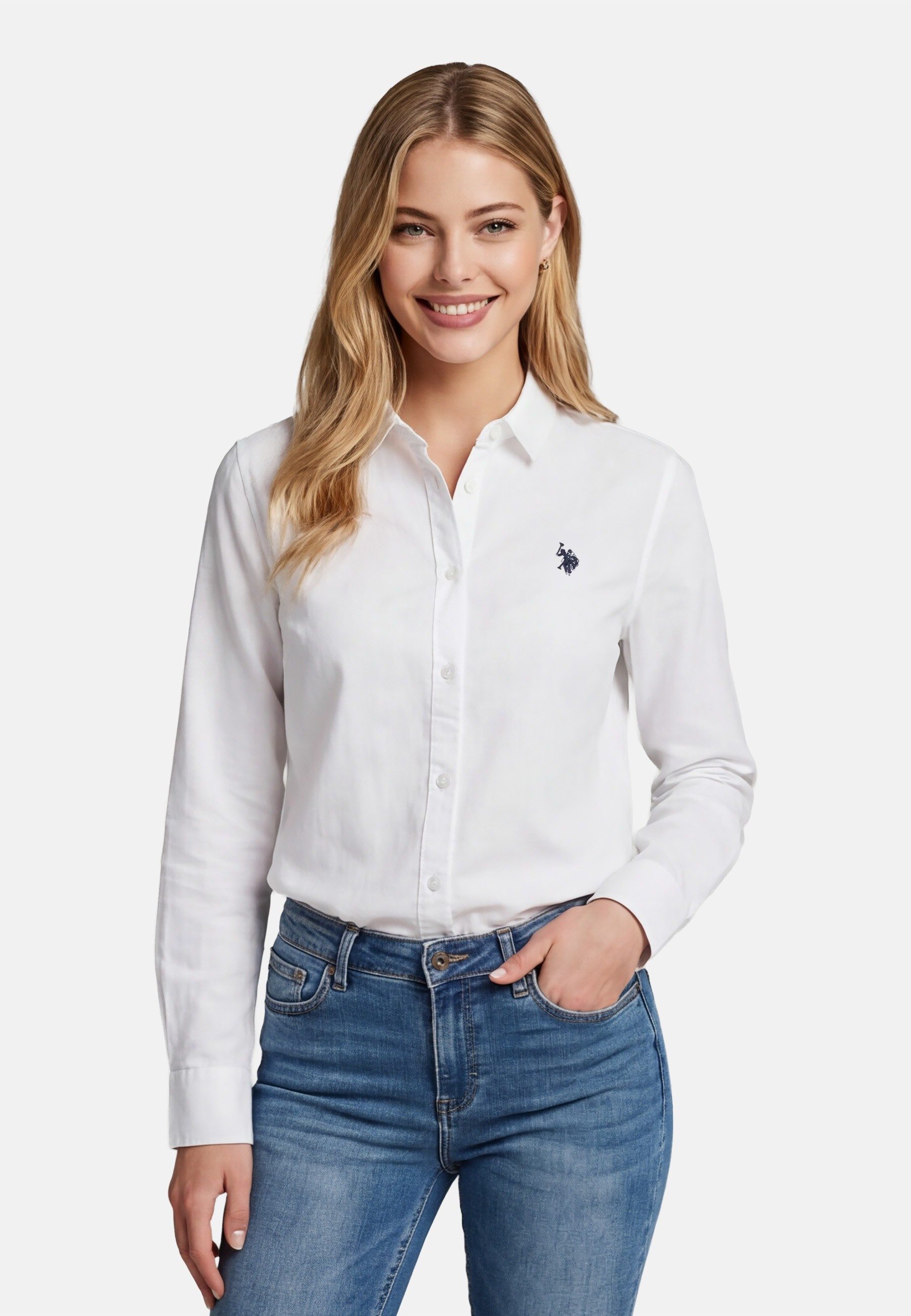 U.S. Polo Assn. Blusenshirt USBellaa Damen - Leinenbluse luftig mit Knopfleiste Leichtes Sommerhemd aus Leinenmix mit Kragen