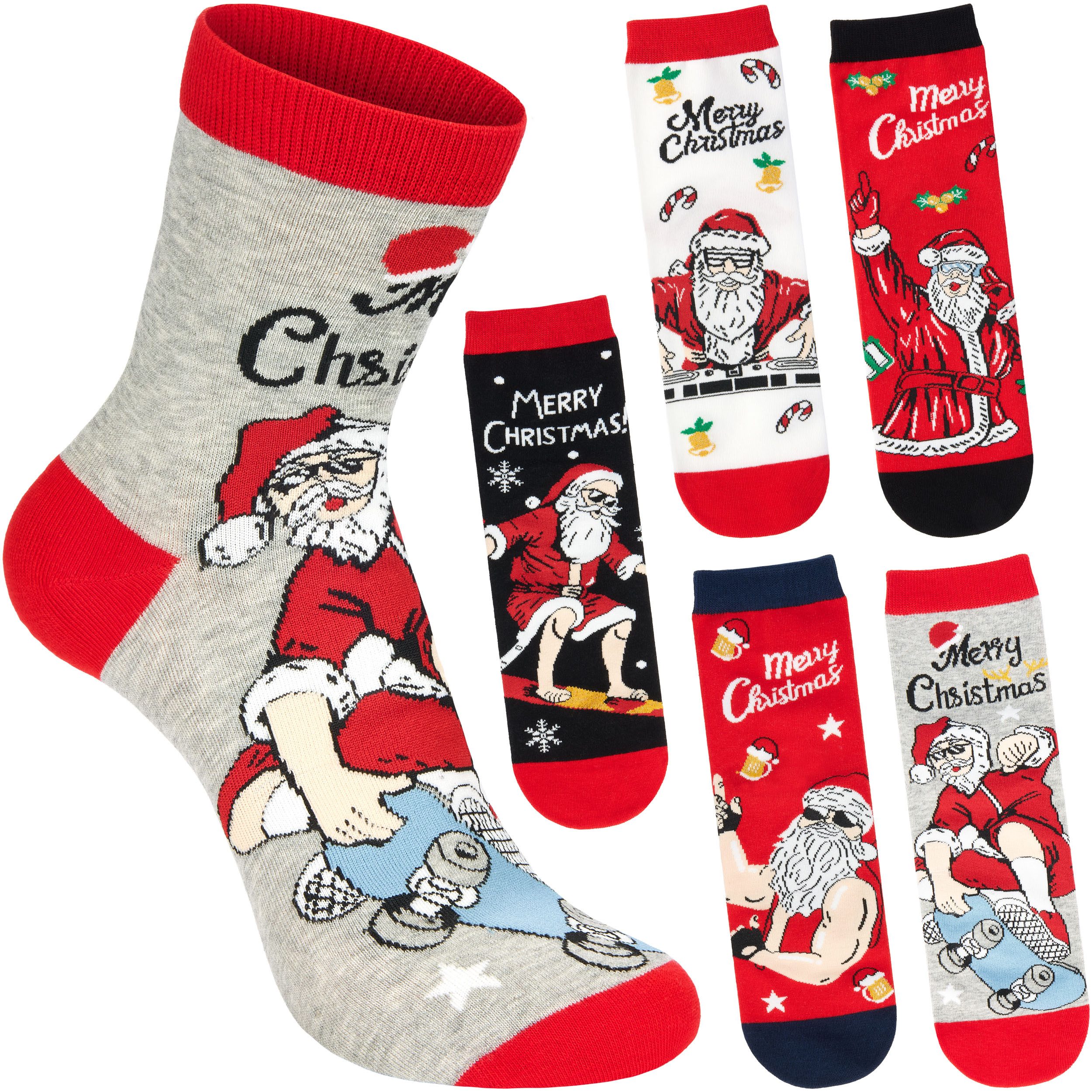 BRUBAKER Socken Herren Weihnachtssocken - Cool Santa (Bunte Baumwollsocken günstig online kaufen
