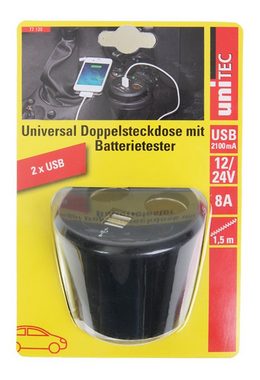 UNITEC Doppelsteckdose Rund 2x12V/24V 2xUSB für Getränkehalter Smartphone-Ladegerät (Doppelsteckdose)