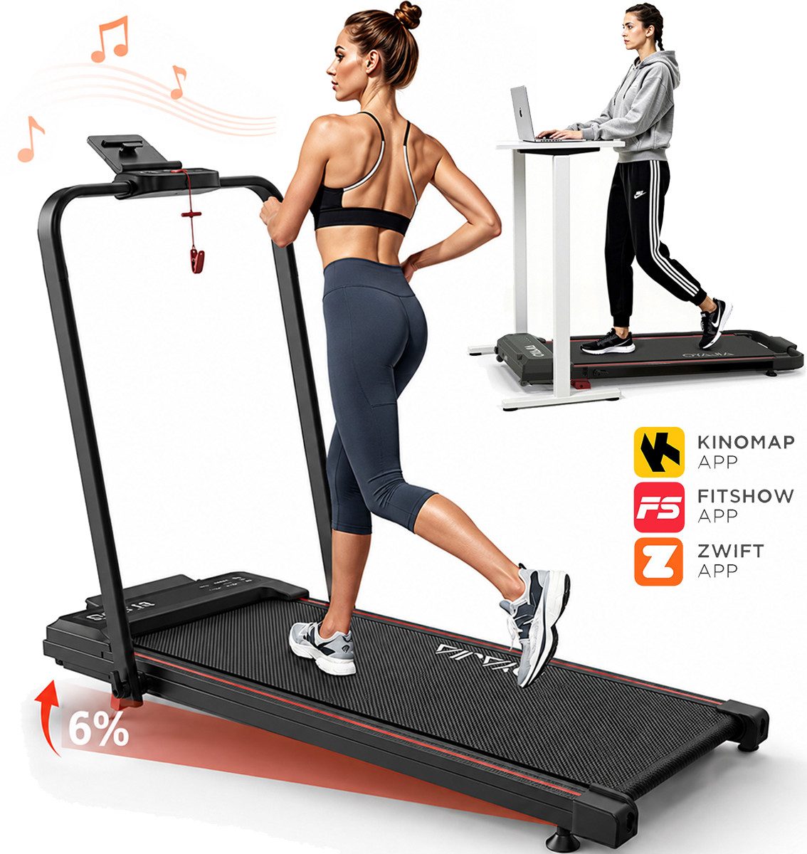 Laufband Laufband klappbar 3 in 1 mit 6% Steigung & 1–12 km/h
