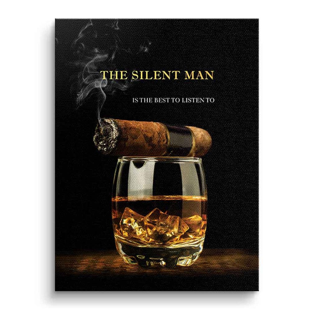 DOTCOMCANVAS® Leinwandbild The Silent Man, Leinwandbild The Silent Man schwarz Gentleman Zigarre Rum Wandbild