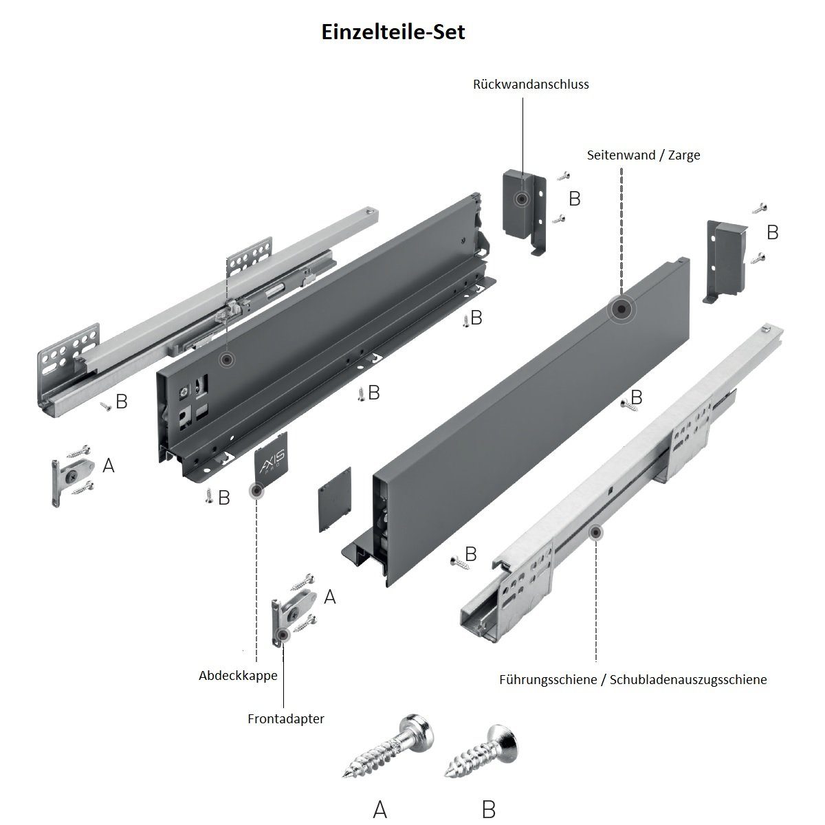MS Beschläge staal schuifladensysteem wit ladeset ladesysteem 40kg draaglast ondervloergeleiding volledig uitschuifbaar soft-close ladeuittrek (lengte: 350mm, hoogte: 168mm