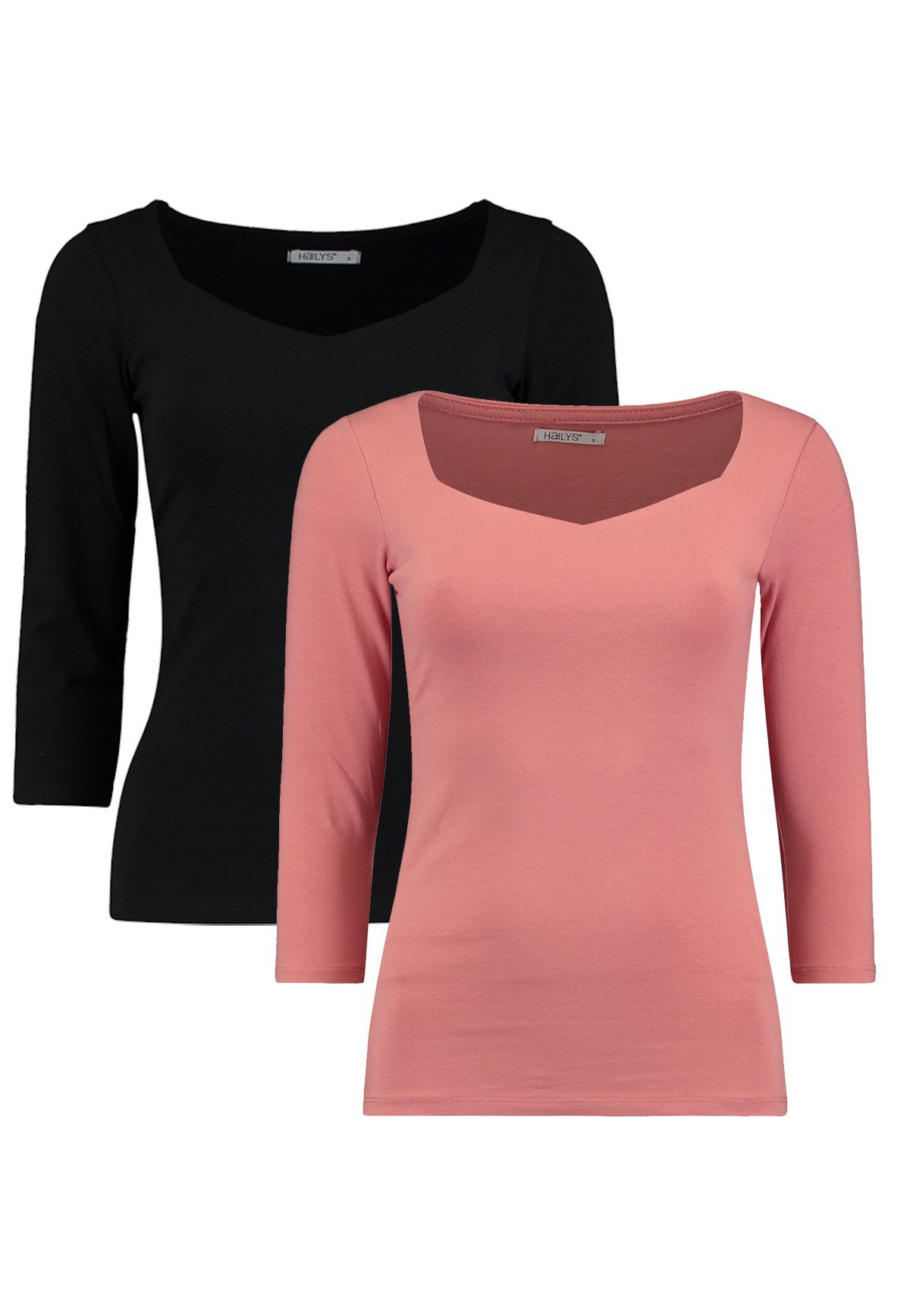 HaILY’S T-Shirt Dünnes 3/4 Arm Shirt 2-er Stück Set Stretch Longsleeve NOA (2-tlg) 4691 in Schwarz-Pink