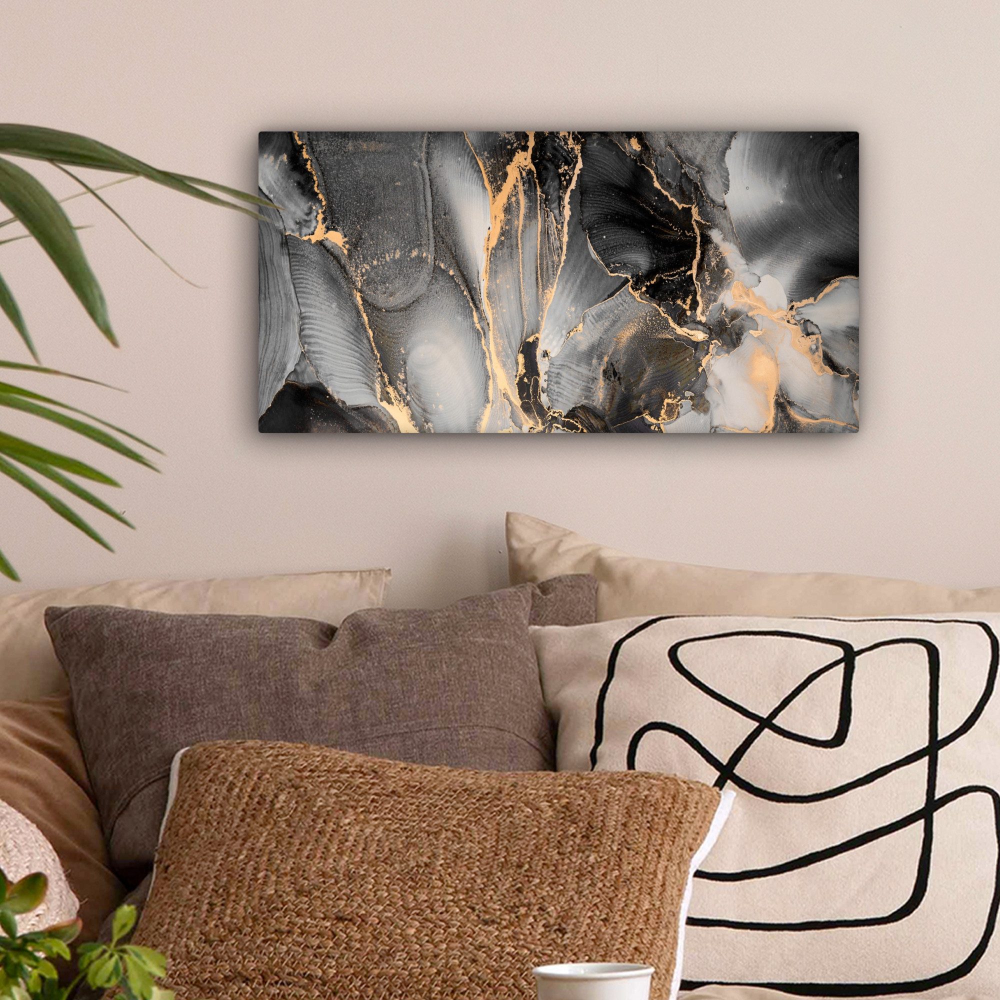 OneMillionCanvasses® Leinwandbild Panorama Grau - Luxus - Gold - Marmor, Fo günstig online kaufen