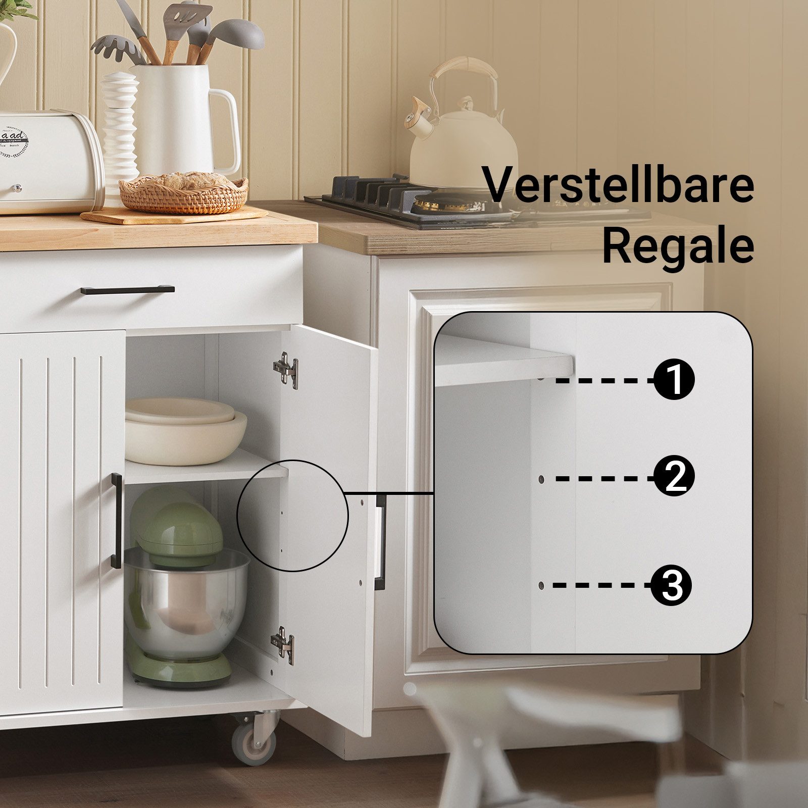 SoBuy Küchenwagen FKW119, Rollwagen Küche mit Stauraum, Küchenregal stehend, Küche, Servierwagen mit Arbeitsplatte Rollwagen Kücheninsel Küchenschrank – Bild 5 von 5