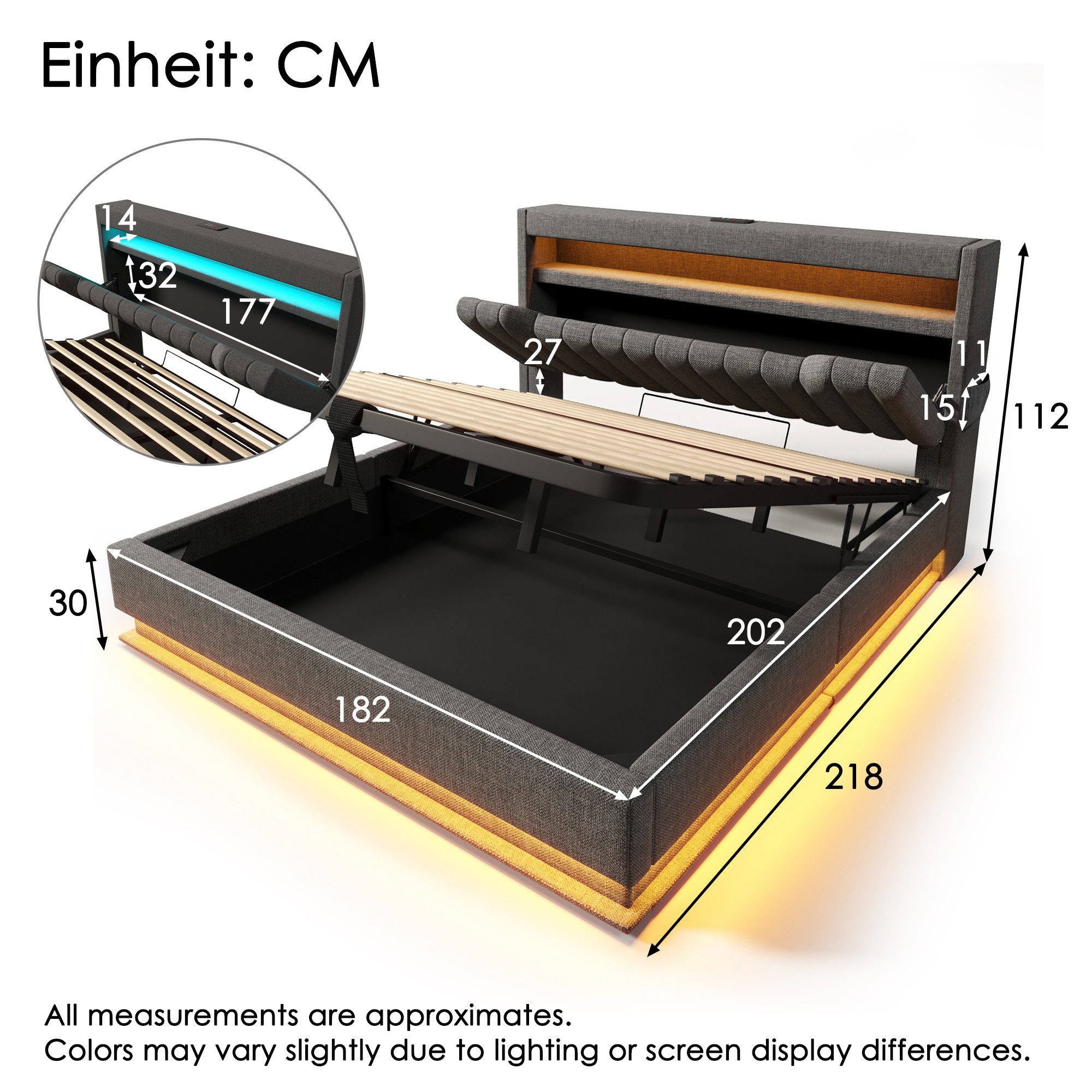 Ulife Polsterbett Struraumbett, Funktionsbett, Hydraulischer Unterbett-Stau günstig online kaufen