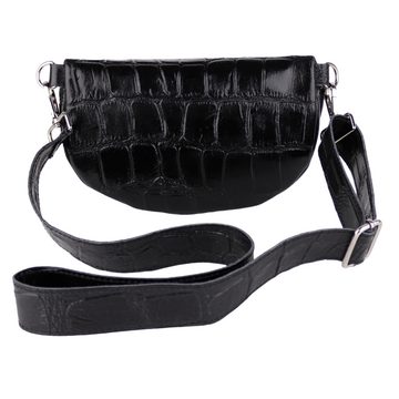 MIRROSI Bauchtasche UNISEX, Echtleder, Leder, Made in Italy, Umhängetasche, Brusttasche, (Schultertasche für jeden Anlass, 2 Größen auswählbar), Crossbody Bag, Schwarz, KROKO-Optik mit verstellbaren Schulterriemen