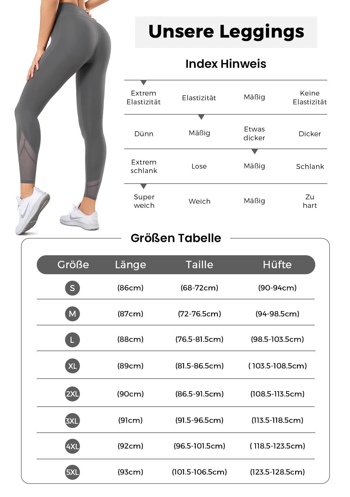 Yvette Fitness 192A02 Grau Mesh, Blickdicht, Leggings mit Sporthose, Hohe Taille,