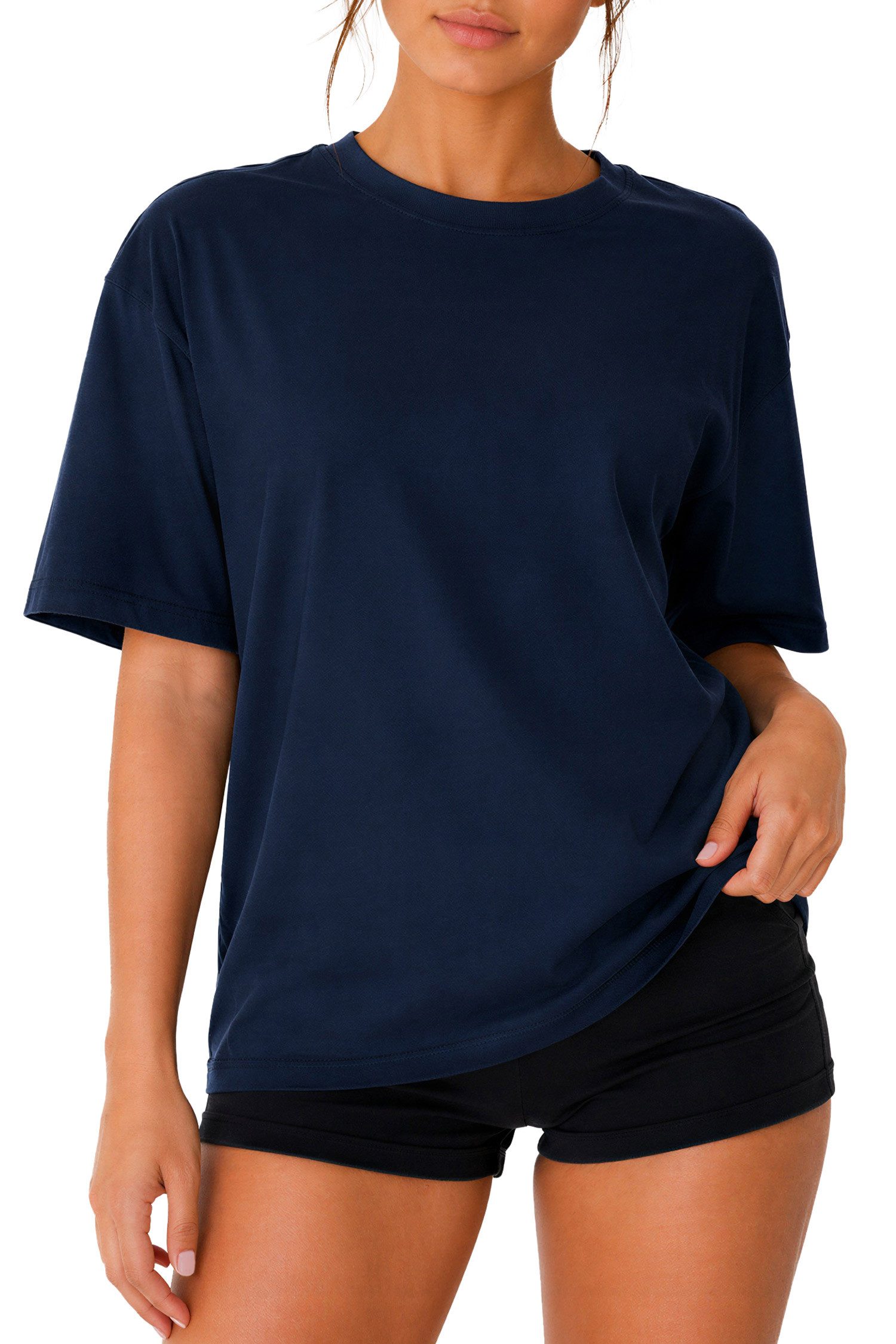 Reichstadt T-Shirt Damen Regular Fit Kurzarmshirt Shoulder Drop 25RSW071 Weich fließendes Baumwolljersey, formstabiler Rippbund