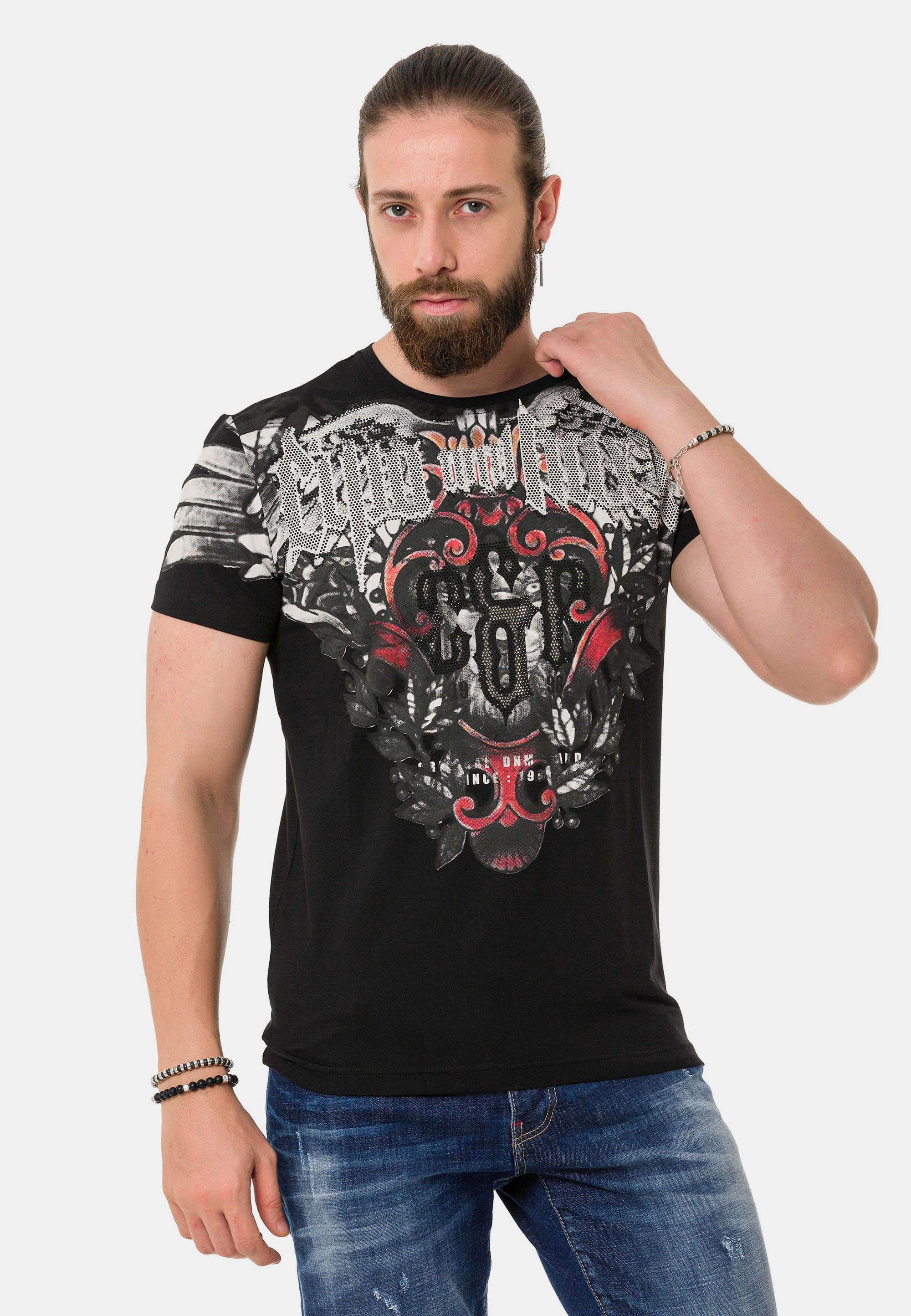 Cipo & Baxx T-Shirt rockigem in Look schwarz