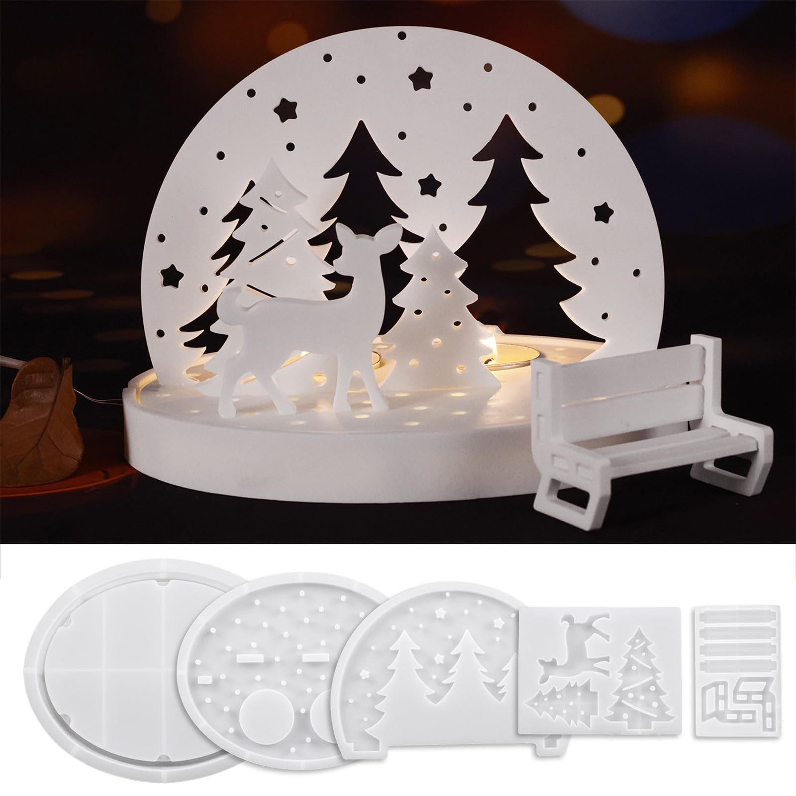 Diwzbyn Silikonform 5 Stück Weihnachts-Silikon-Gießform Set, Kerzenformen Zum Gi
