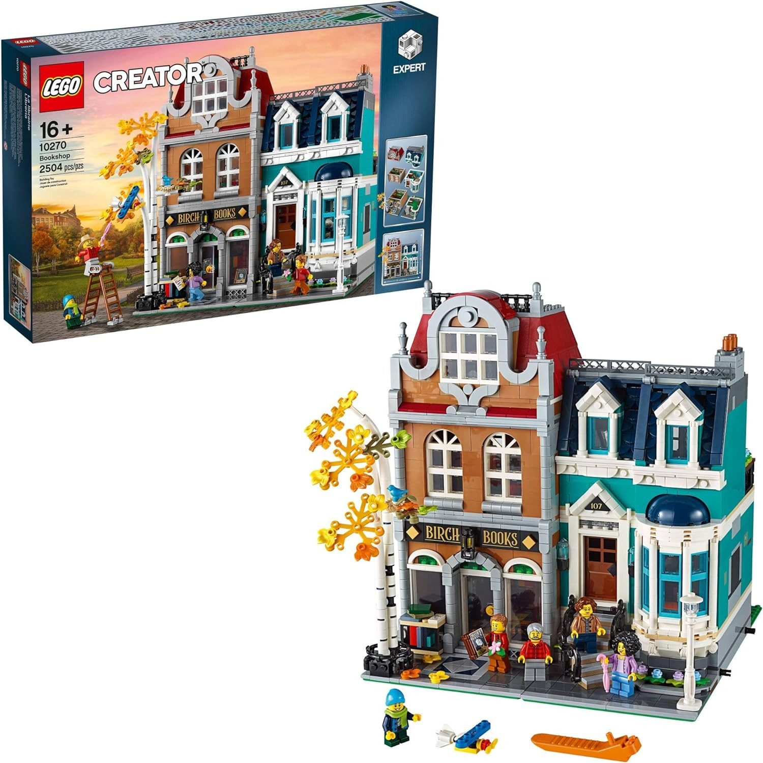 LEGO® Creator Expert - Buchhandlung Book Shop (10270) Konstruktionsspielsteine, (Modulares Gebäude, 2504 St., 10270), Inkl. 5 Minifiguren