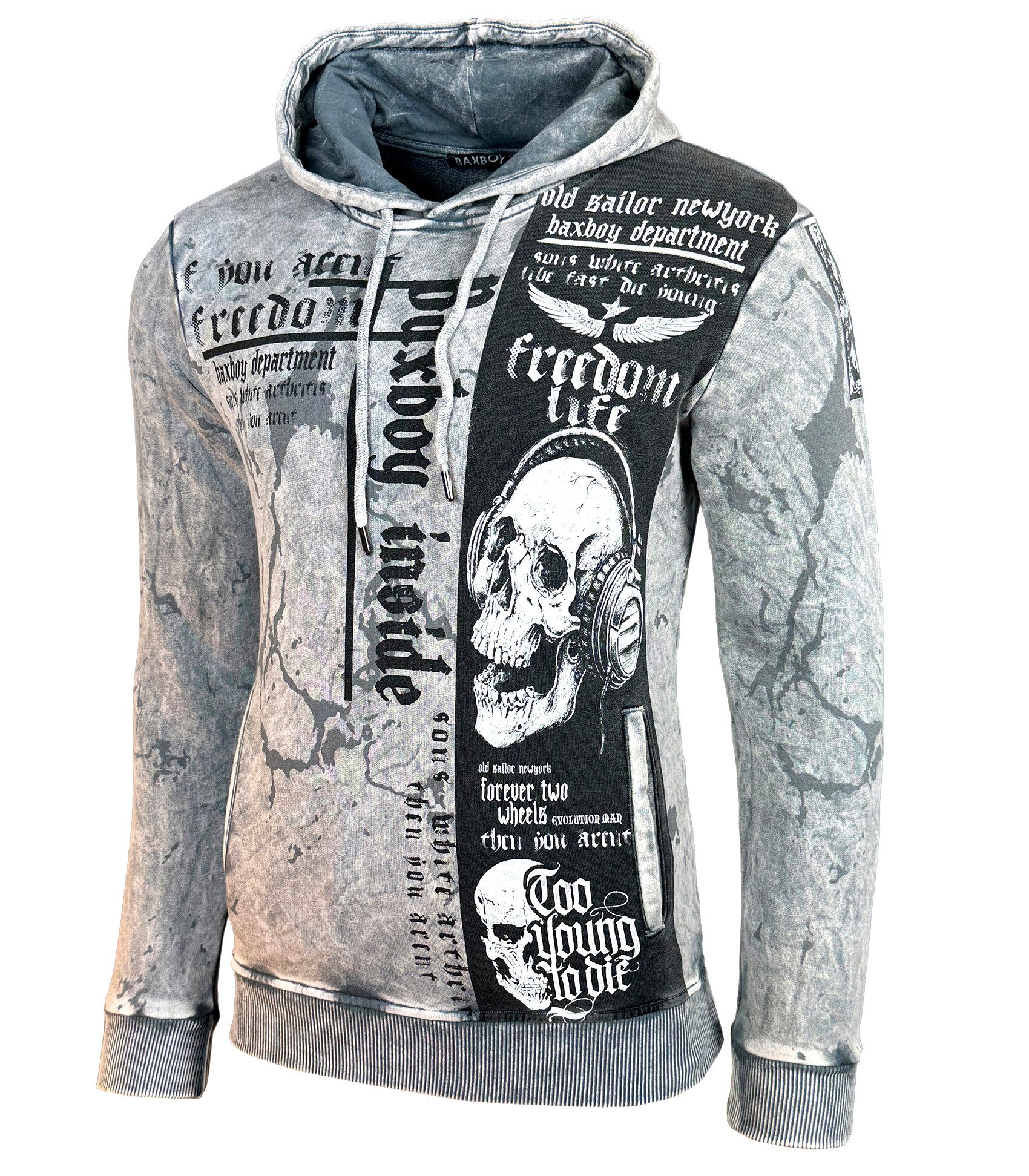 Baxboy Hoodie Baxboy Herren Hoodie Verwaschen Sweatshirt mit Kapuze Hoody 605