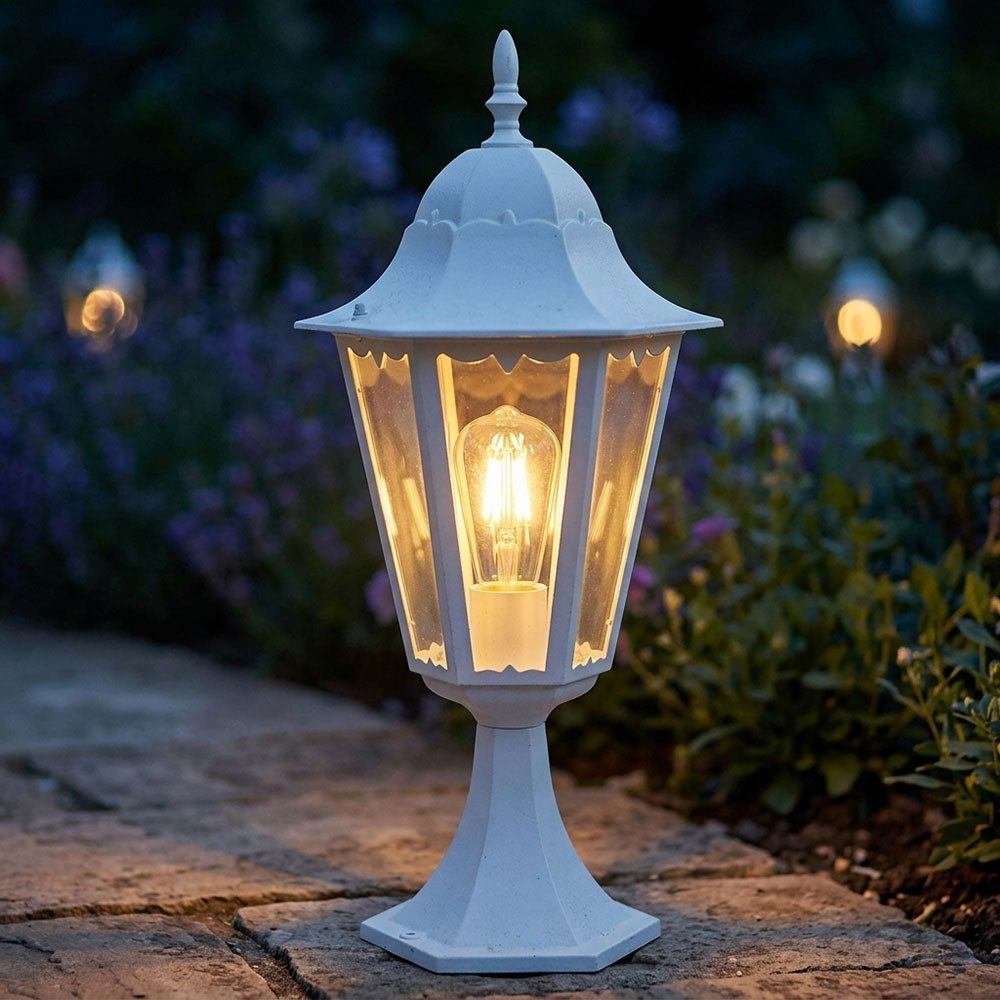 etc-shop LED Außen-Stehlampe, Leuchtmittel inklusive, Warmweiß, Außen Steh Lampe weiß Garten Weg Laterne ALU Balkon Sockel Leuchte im