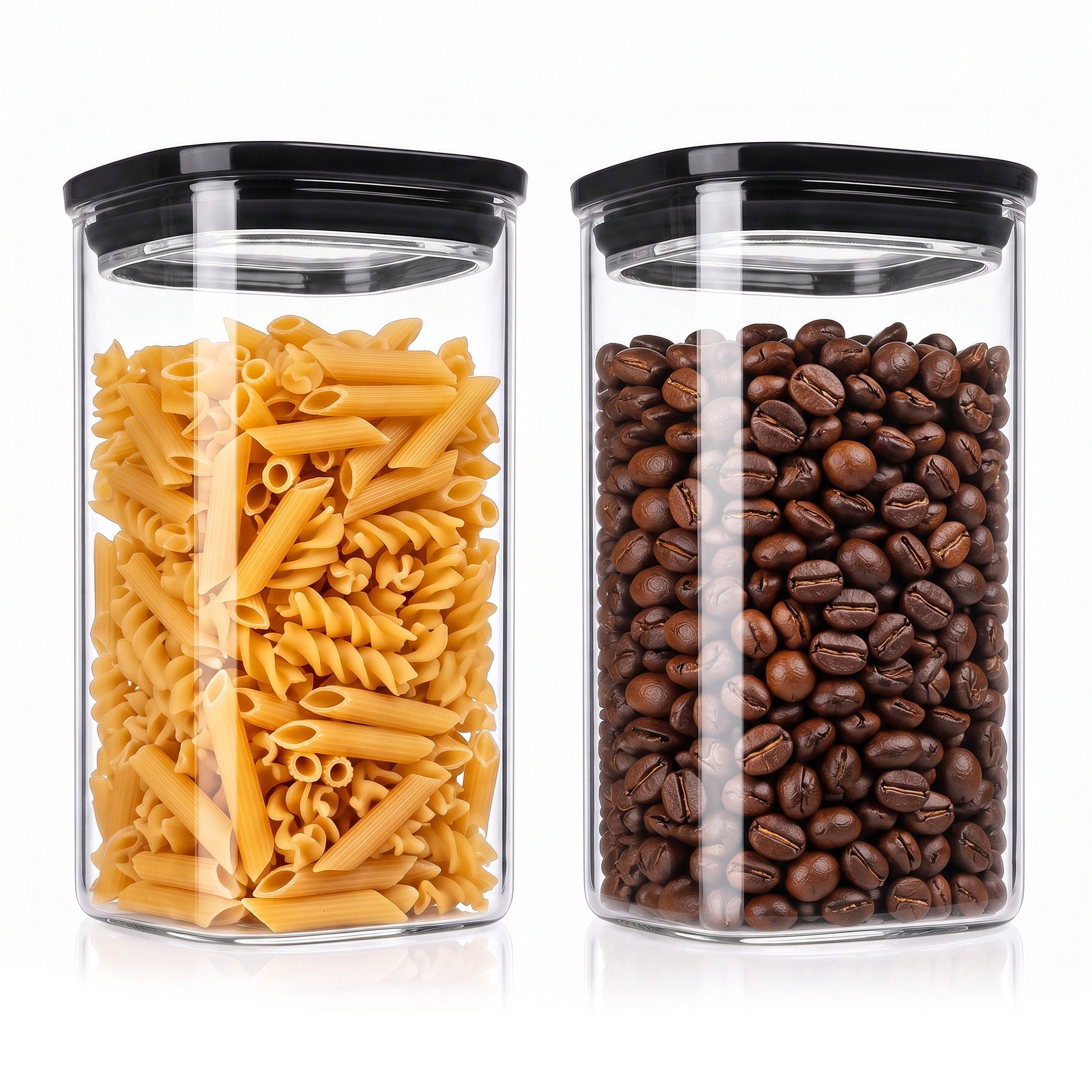 Arendo Vorratsglas eckig mit Glasdeckel und Silikondichtung, luftdicht, Borosilikatglas, (Packung, 2-tlg., 2 x 1200 ml), Glas gefrier-, mikrowellen- & spülmaschinenfest, -40 bis +400 °C