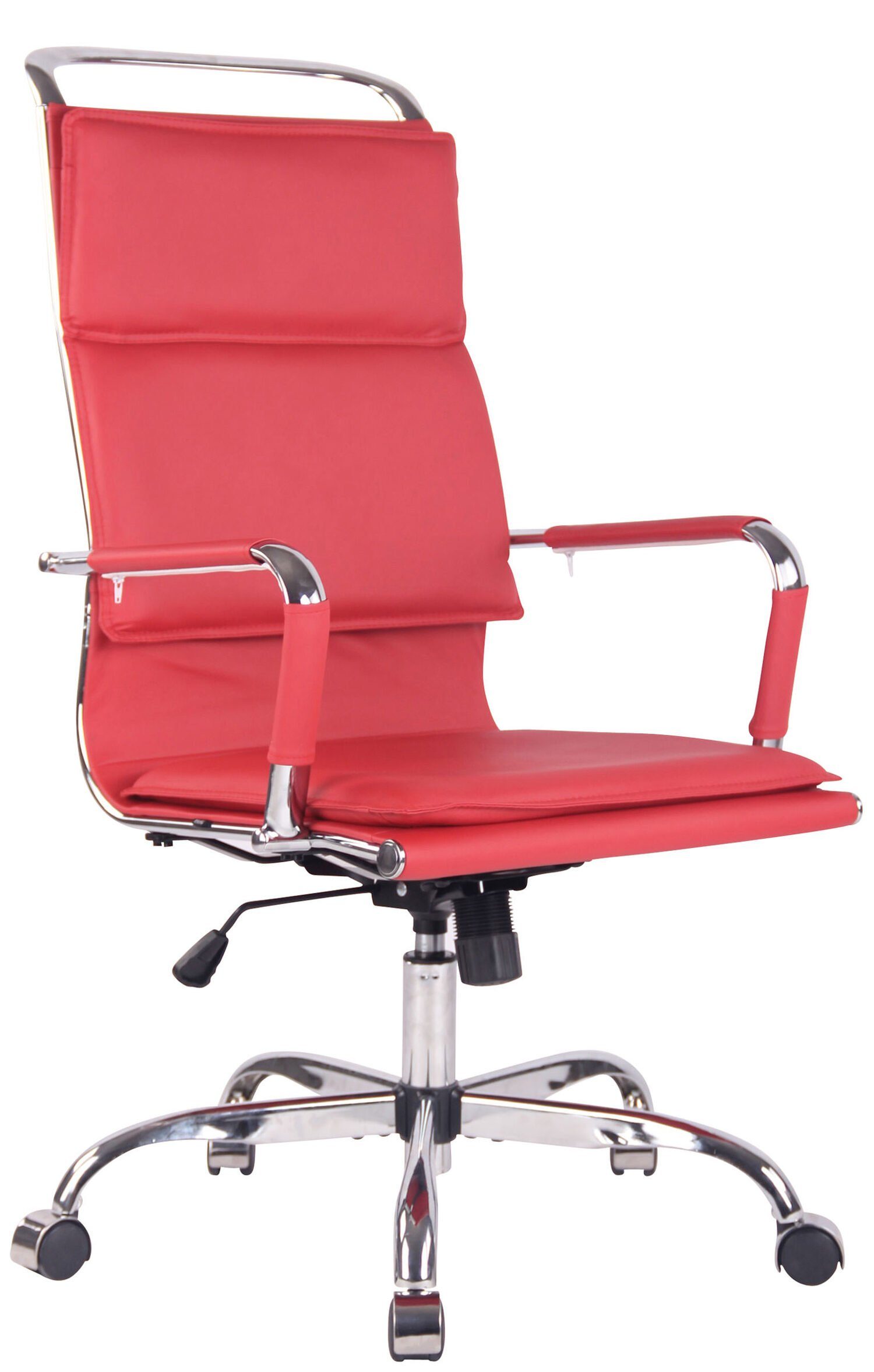 TPFLiving Bürostuhl Beta mit bequemer ergonomisch geformter Rückenlehne (Schreibtischstuhl, Drehstuhl, Chefsessel, Bürostuhl XXL), Gestell: Metall chrom - Sitzfläche: Kunstleder rot