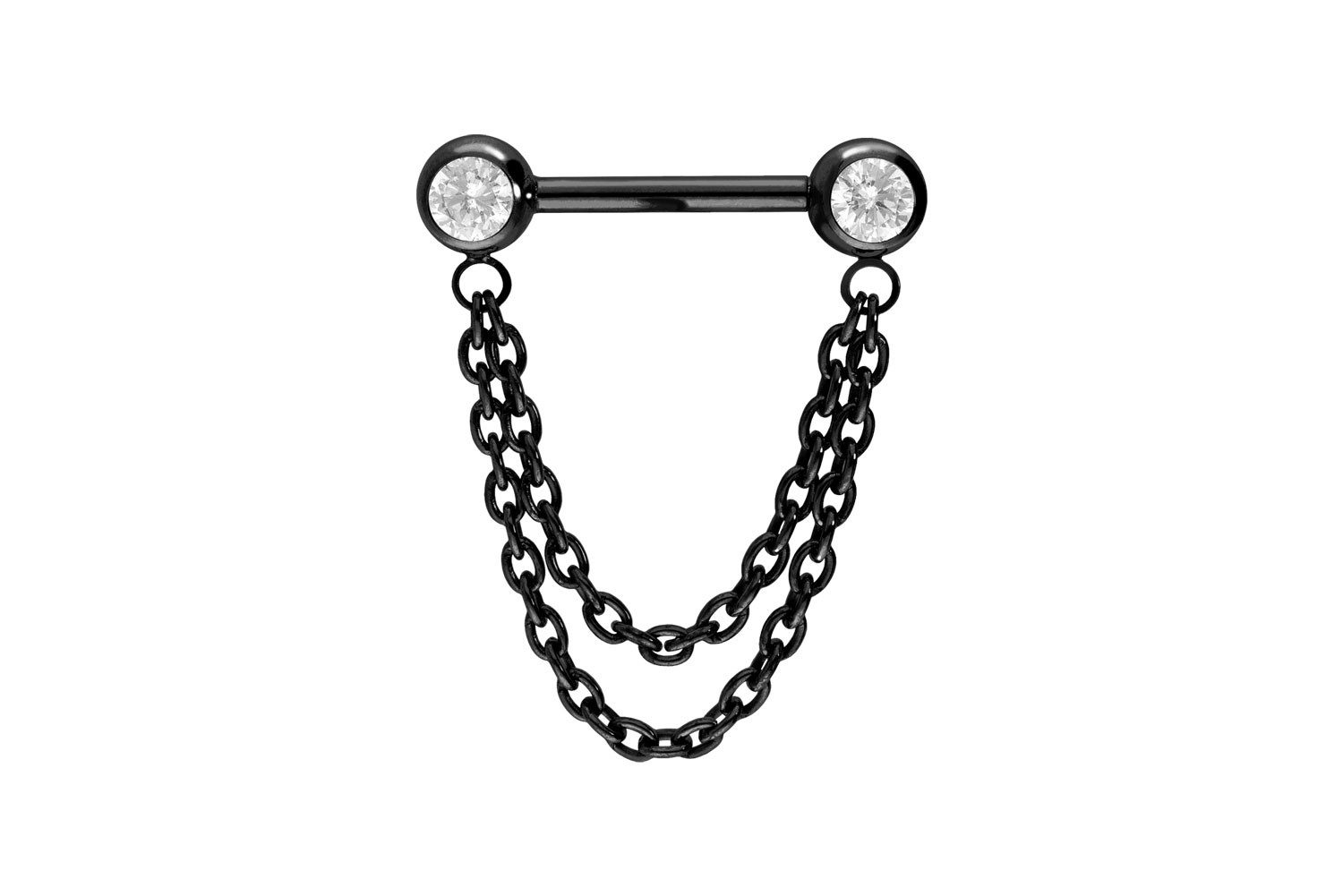 Brustwarzenpiercing Titan Barbell mit Push Fit 2 KETTEN + KRISTALLE