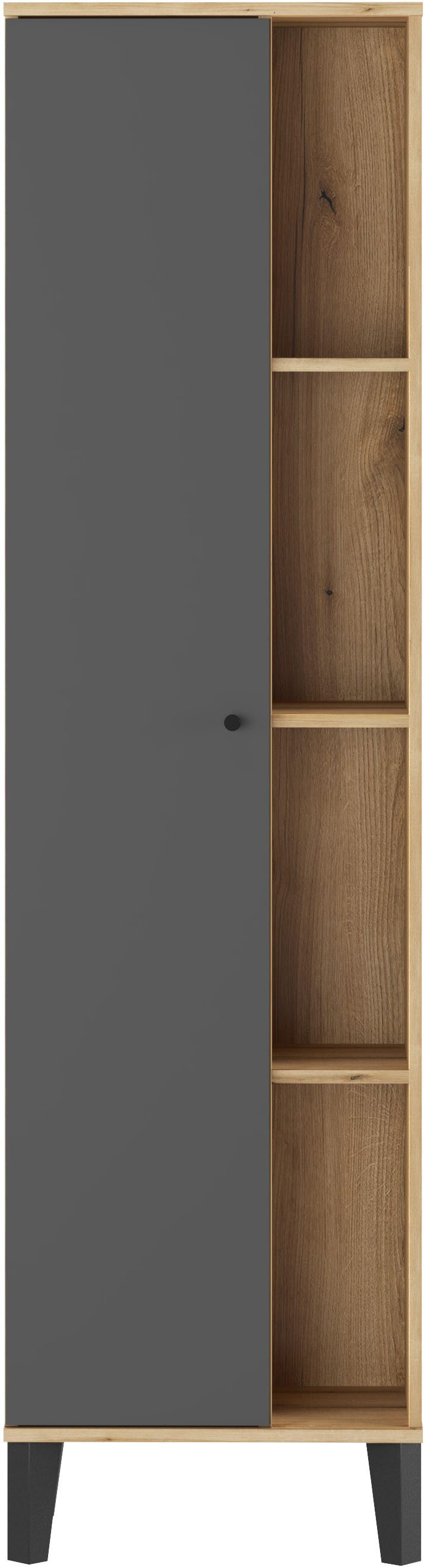 Home affaire Stauraumschrank Oslo, Badschrank mit Knopfgriff, Hochschrank im skandinavischen Design in der Türfarbe Weiß oder Grau verfügbar, ausreichend Staura – Bild 3 von 5