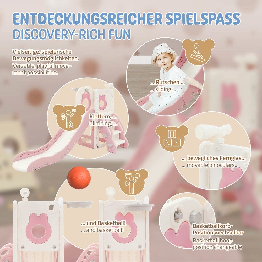 Joyz Rutsche Kinderrutsche 3in1 Spielturm Set mit Rutsche Basketballkorb und Treppe, Spielgerüst für Kinder Kleinkinder ab 3 Jahren Rosa Indoor / Outdoor – Bild 4 von 5