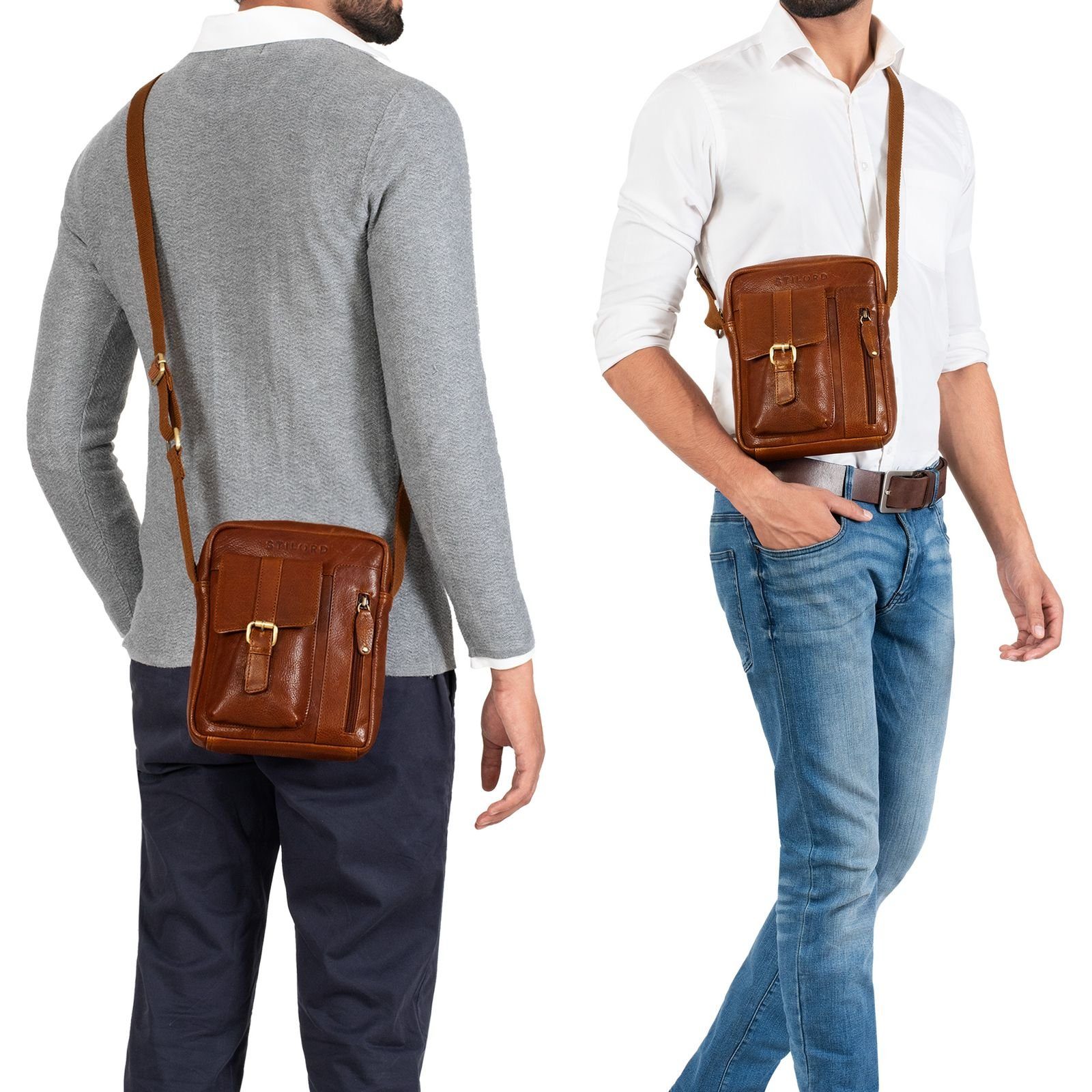 klein Messenger Leder "Kendrick" texas Umhängetasche Herren - STILORD Bag braun