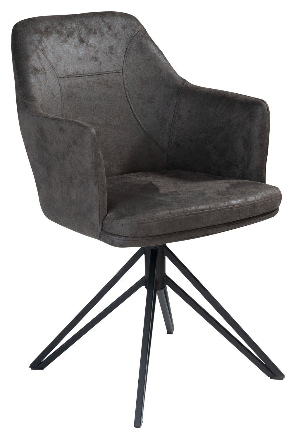 Polsterstuhl CALVIN, Anthrazit, Schwarz, Samtbezug, Metall, (1 St), 180 Grad drehbar mit Rückstellmechanik