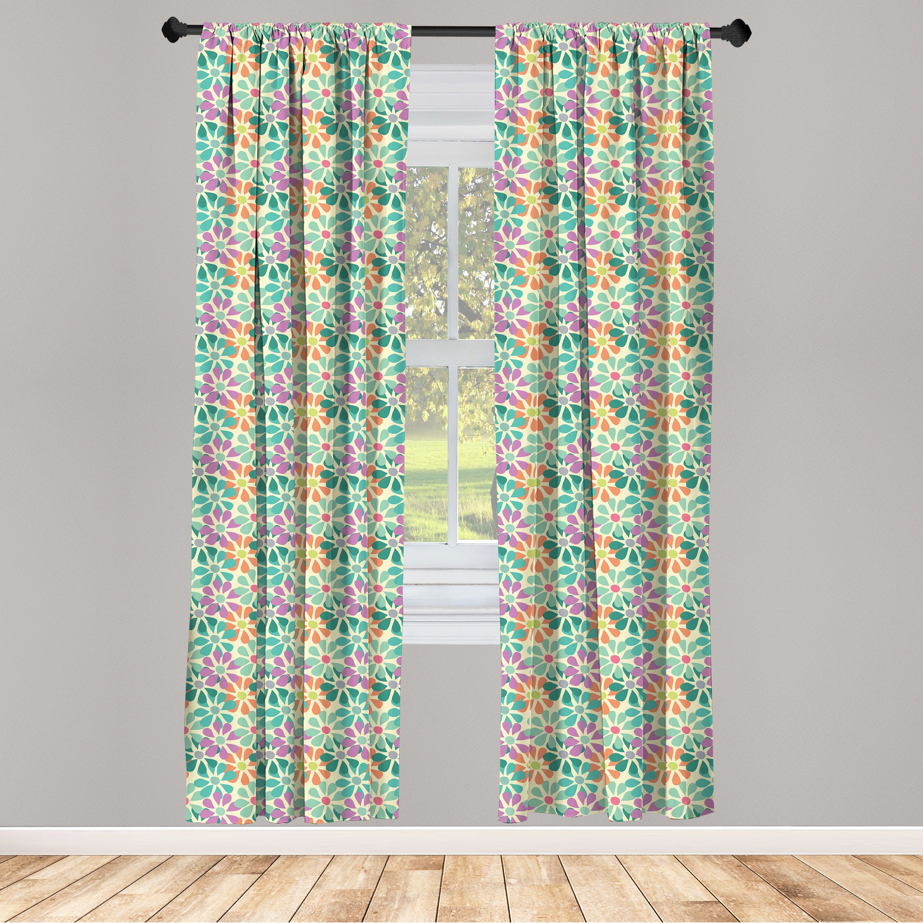 Gardine Vorhang für Wohnzimmer Schlafzimmer Dekor, Abakuhaus, Microfaser, Blumen Lustige Frühlings-Blumen-Blüte