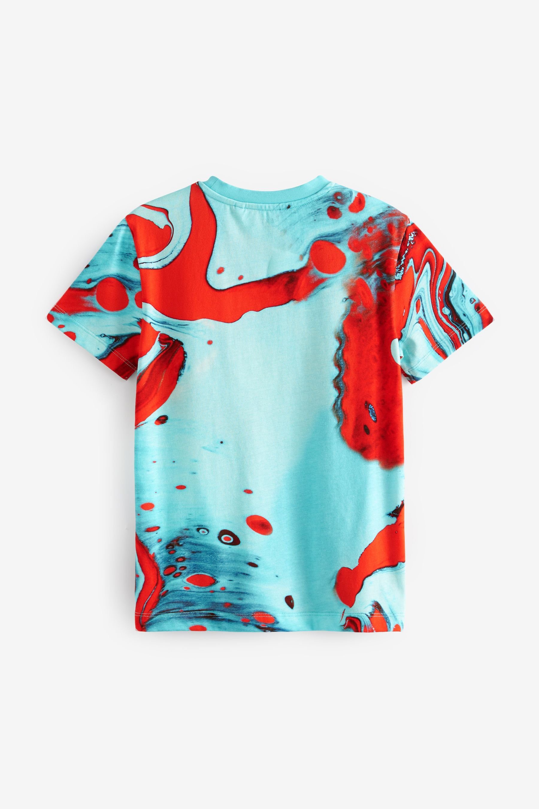 mit T-Shirt durchgehendem (1-tlg) Kurzärmeliges Red/Blue Print Next Lava T-Shirt