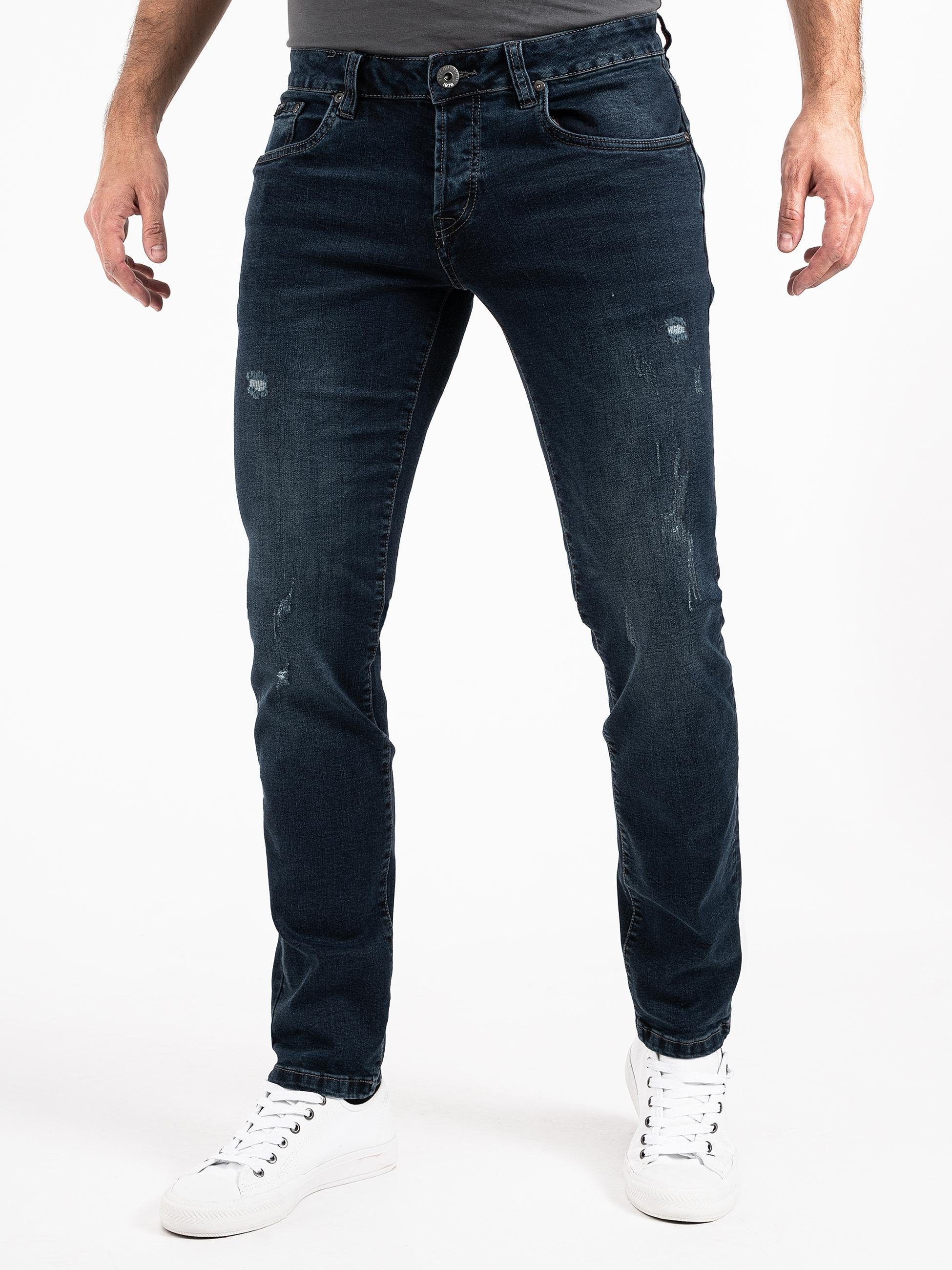 dunkelblau Stretch-Bund Herren Jeans München Destroyed-Optik mit Slim-fit-Jeans und TIME PEAK