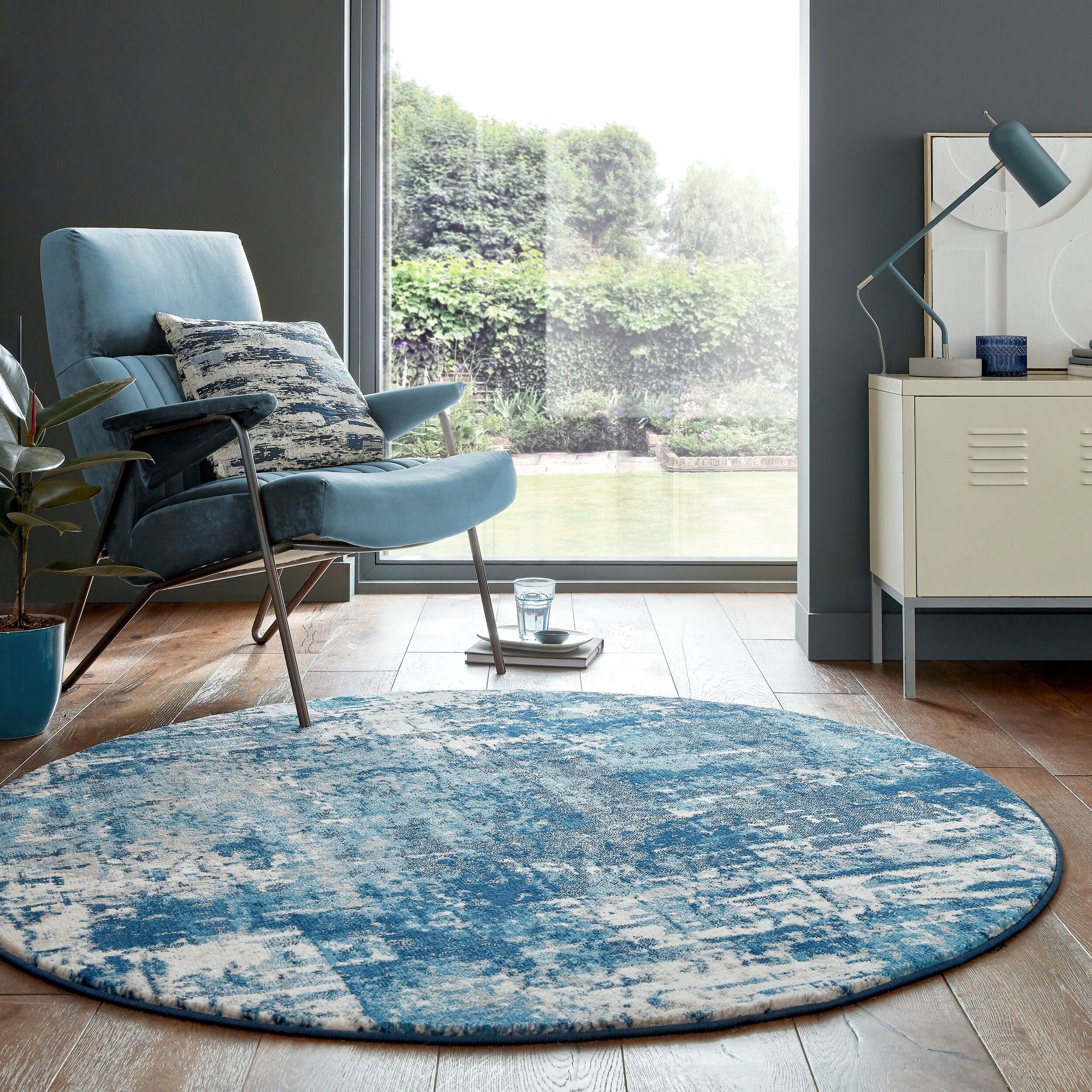 Teppich Wonderlust, FLAIR RUGS, rund, Höhe: 10 mm blau | Kurzflor-Teppiche