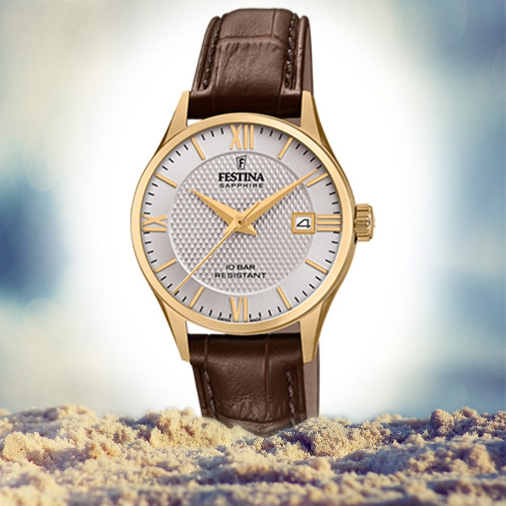 Festina Quarzuhr Festina Analog Damen Uhr F20011/2 Leder, (Analoguhr), Damen Armbanduhr rund, Lederarmband braun, Elegant
