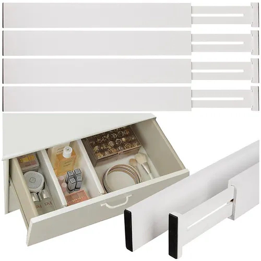 Ruhhy Schubladeneinsatz Schubladentrenner Trennsteg Ordnungshelfer (Spar-Set, 4 St., 42-56 x 6 cm ausziehbar), teleskopisch verstellbar, Bambus, EVA-Enden, 4er-Set