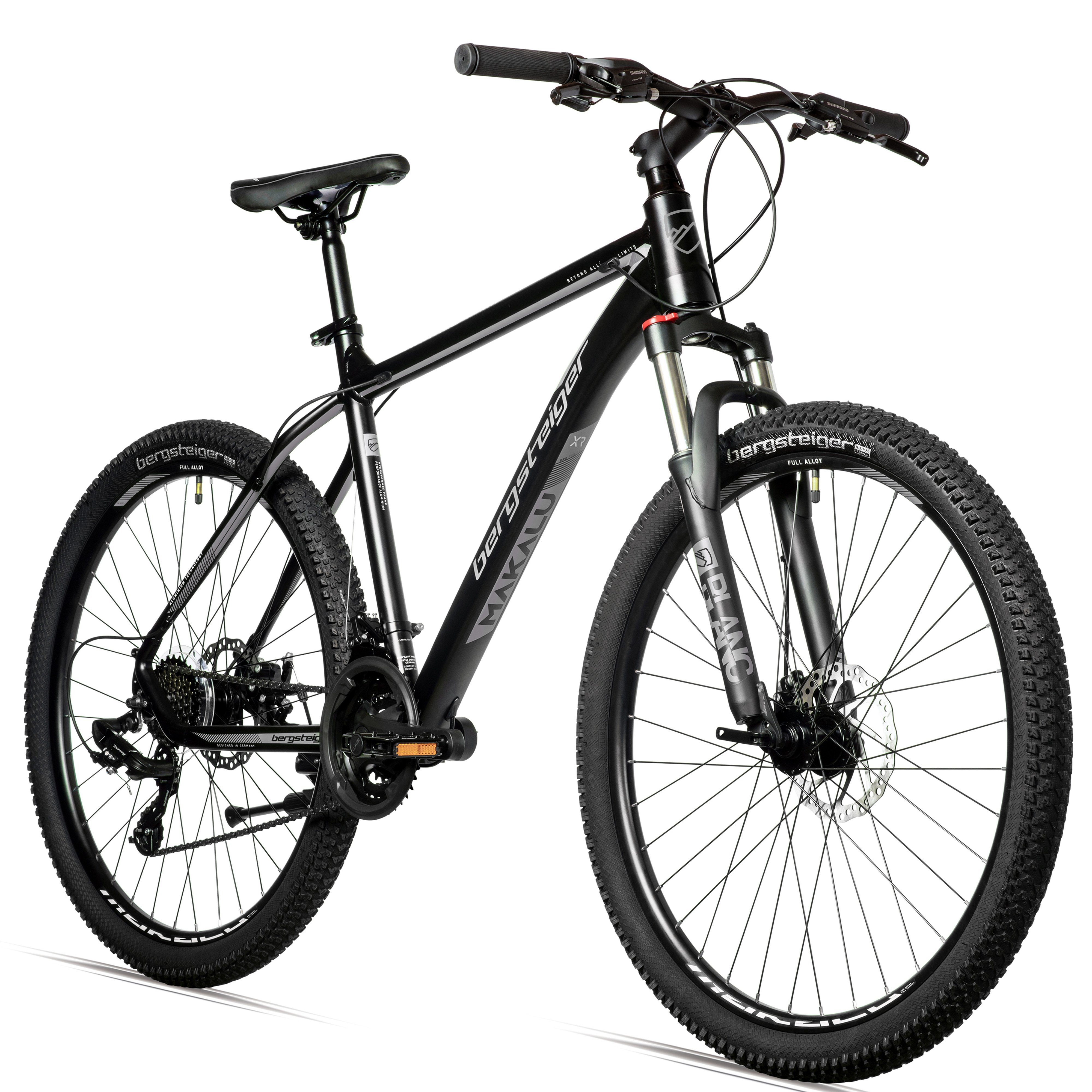 bergsteiger Mountainbike Makalu 26 Zoll Mountainbike Aluminium, geeignet ab 150 cm, 21 Gang Shimano Tourney RD-TY300 Schaltwerk, Kettenschaltung Schwarz