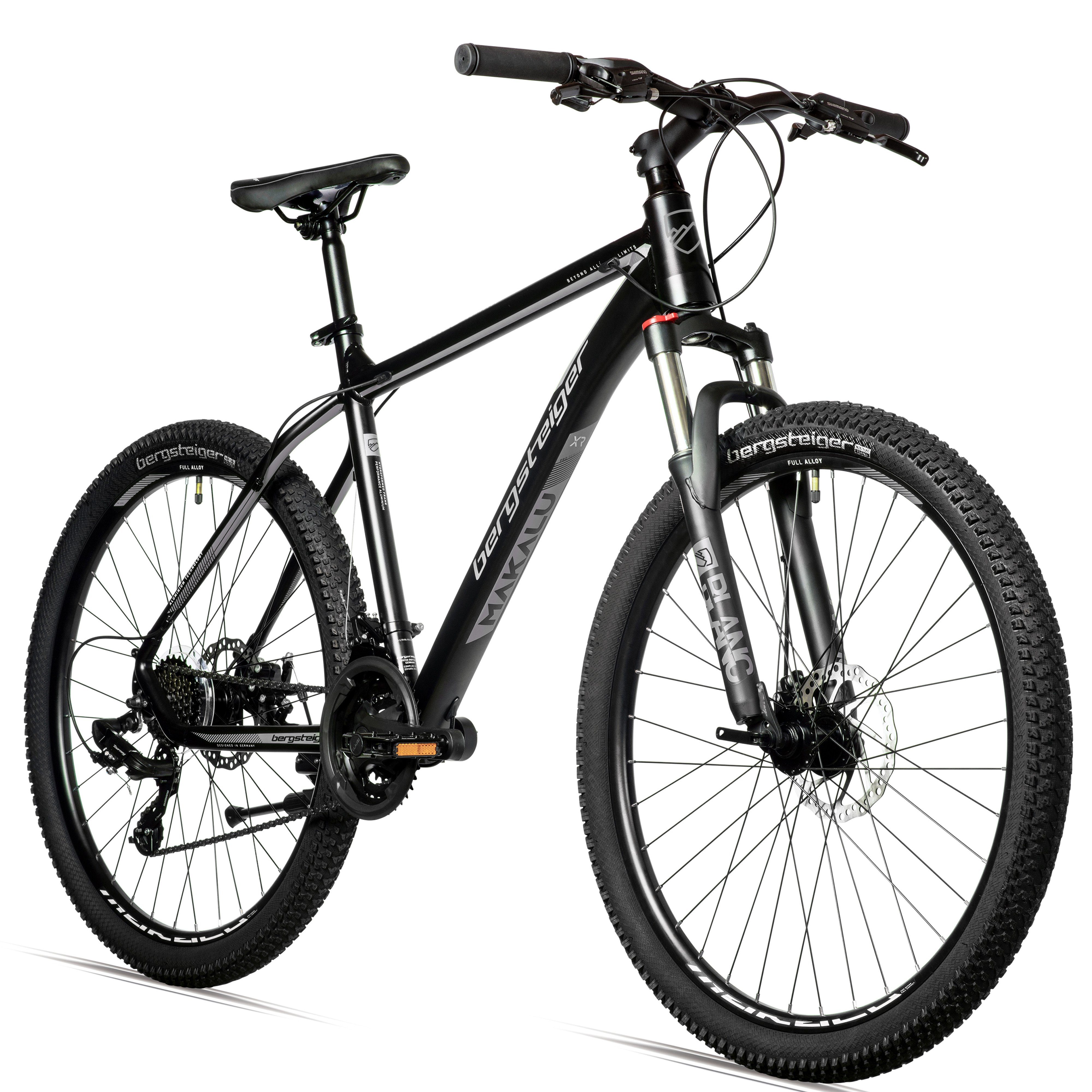 bergsteiger Mountainbike Makalu 26, 29 Zoll Mountainbike Alu, geeignet ab 150 cm, Damen, Herren, 21 Gang Shimano Tourney RD-TY300 Schaltwerk, Kettenschaltung, Scheibenbremsen