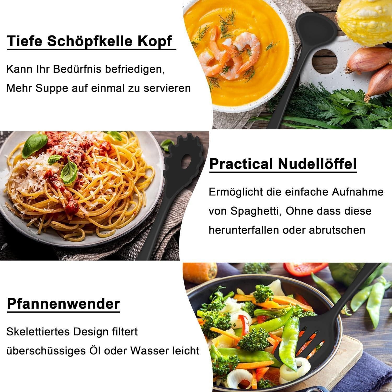 LuxusKollektion Kochbesteck-Set 25-tlg. Silikon Küchenutensilien Kochbesteck Set Schwarz antihaft – Bild 5 von 5