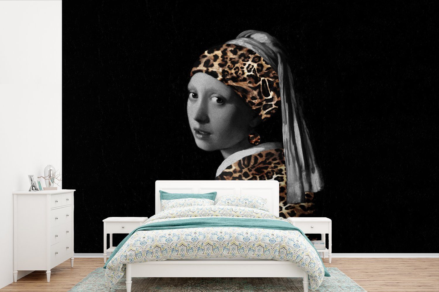 MuchoWow Fototapete Das Mädchen mit dem Perlenohrring - Panther - Design, Matt, bedruckt, (6 St), Wallpaper für Wohnzimmer, Schlafzimmer, Kinderzimmer, Vinyl Tapete