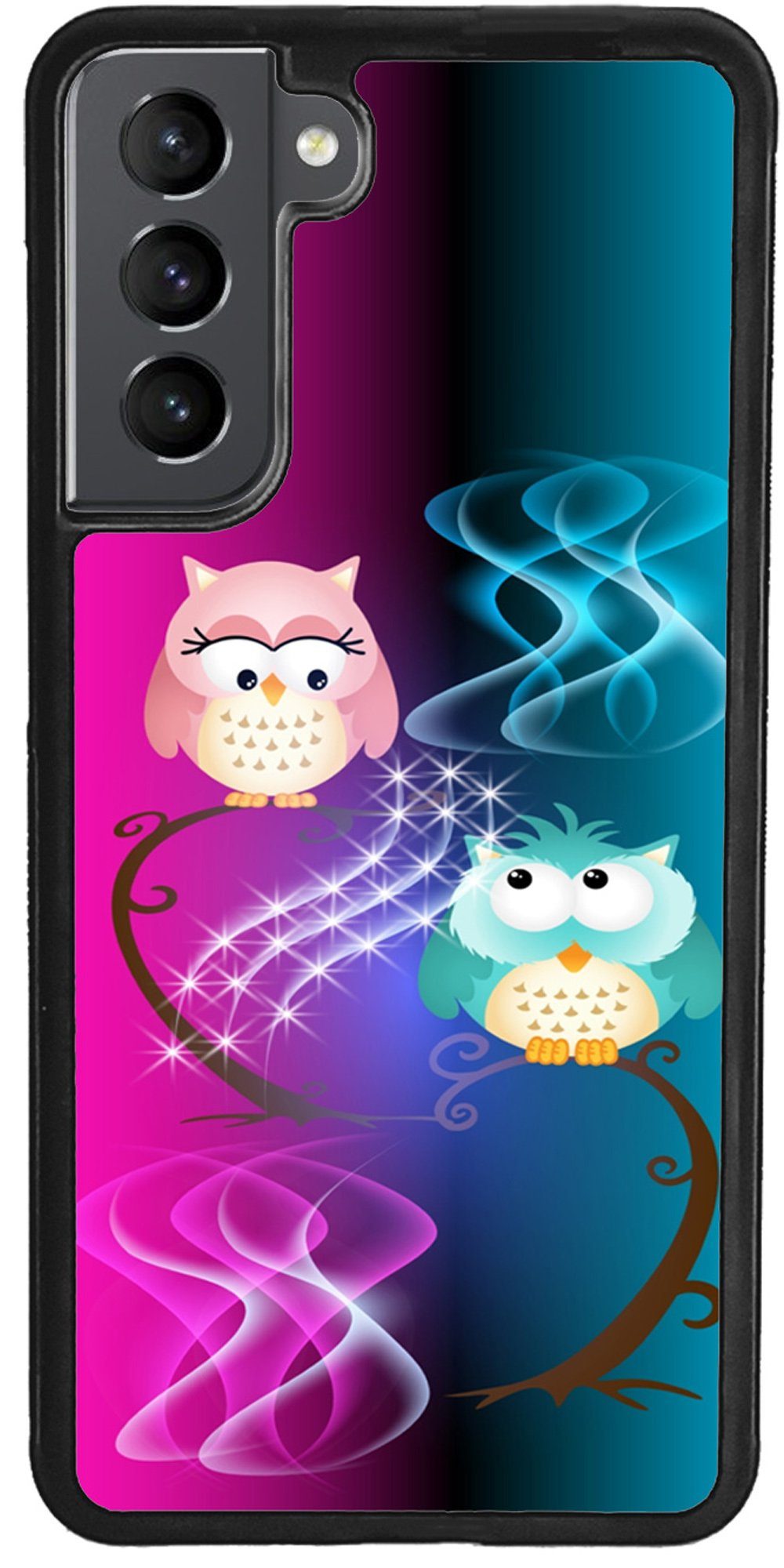 Traumhuelle Handyhülle TPU HÜLLE Silikon MOTIV 295 Case Cover Schutzhülle Backcover Etui 5G, Eulen Pink Blau Handy Bumper Smartphone Rückschale Schwarz 5G