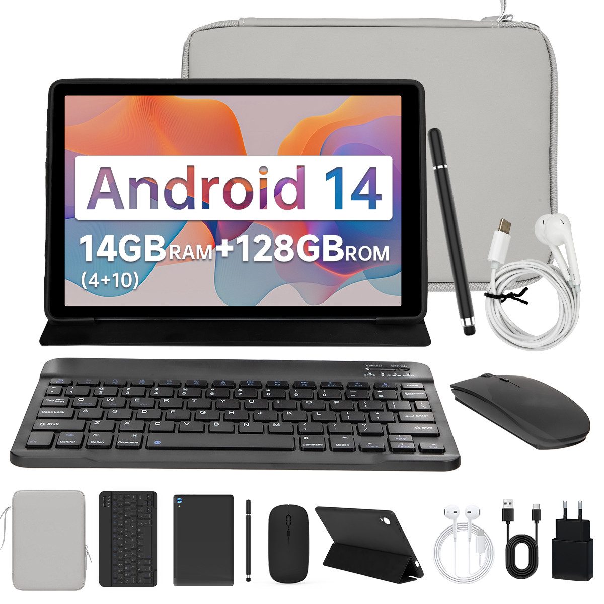 10.1 Zoll Octa-Core, 14G+128G, 5000 mAh, HD 1280x800, incl. Hülle Set Tablet