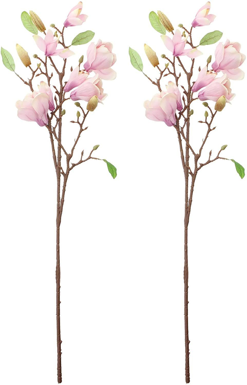 Kunstblume Höhe Magnolienblüten, Dekoleidenschaft, weiß "Magnolie" + Kunstpflanze Magnolie, cm, rosa mit Dekozweige, zarte 82 Textilblüten