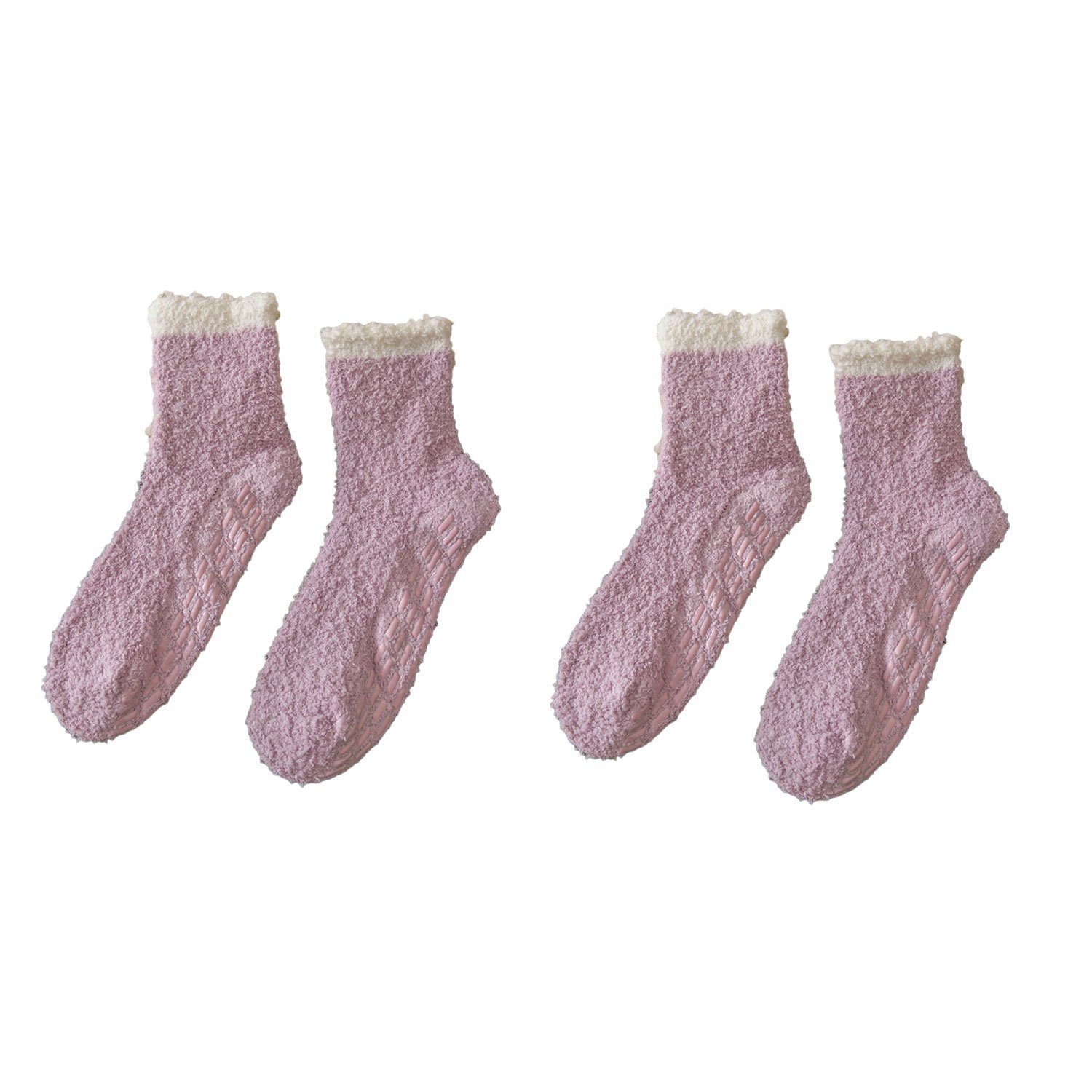 MAGICSHE Langsocken 2 Paare für Winter weiche flauschige Socken Rutschfeste und warme Fleece Socken hellviolett