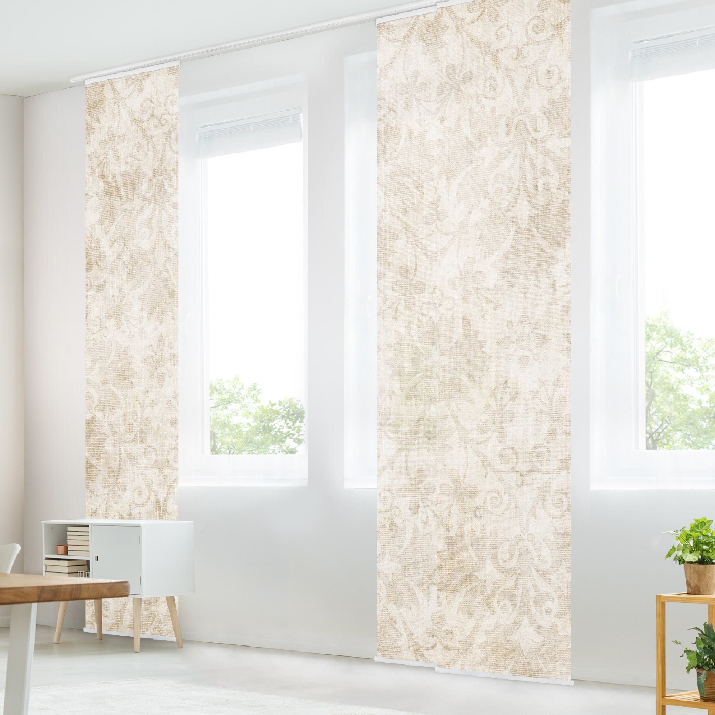 Bilderdepot24 Schiebegardine modern Flächenvorhang blickdicht Antiker Damast (3 St), halbtransparent, Wohnzimmer große Flächengardine lichtdurchlässig für Klemm-System